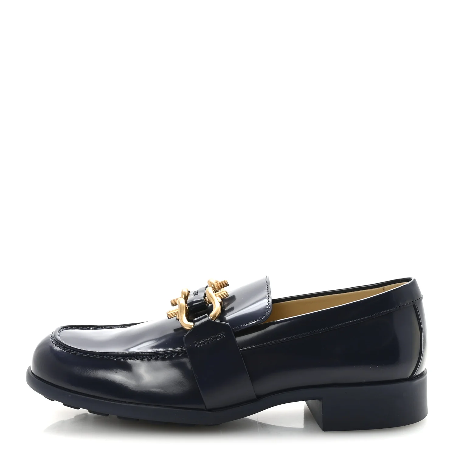 Glossy Calfskin Monsieur Loafers 37.5 Navy Blue