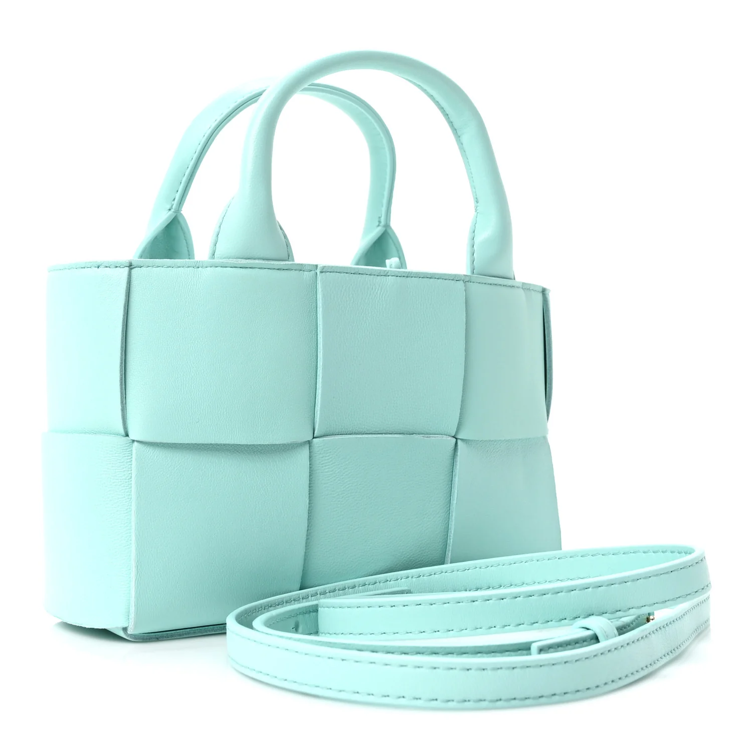 Grained Calfskin Maxi Intrecciato Small Arco Tote Pale Blue - Image 4