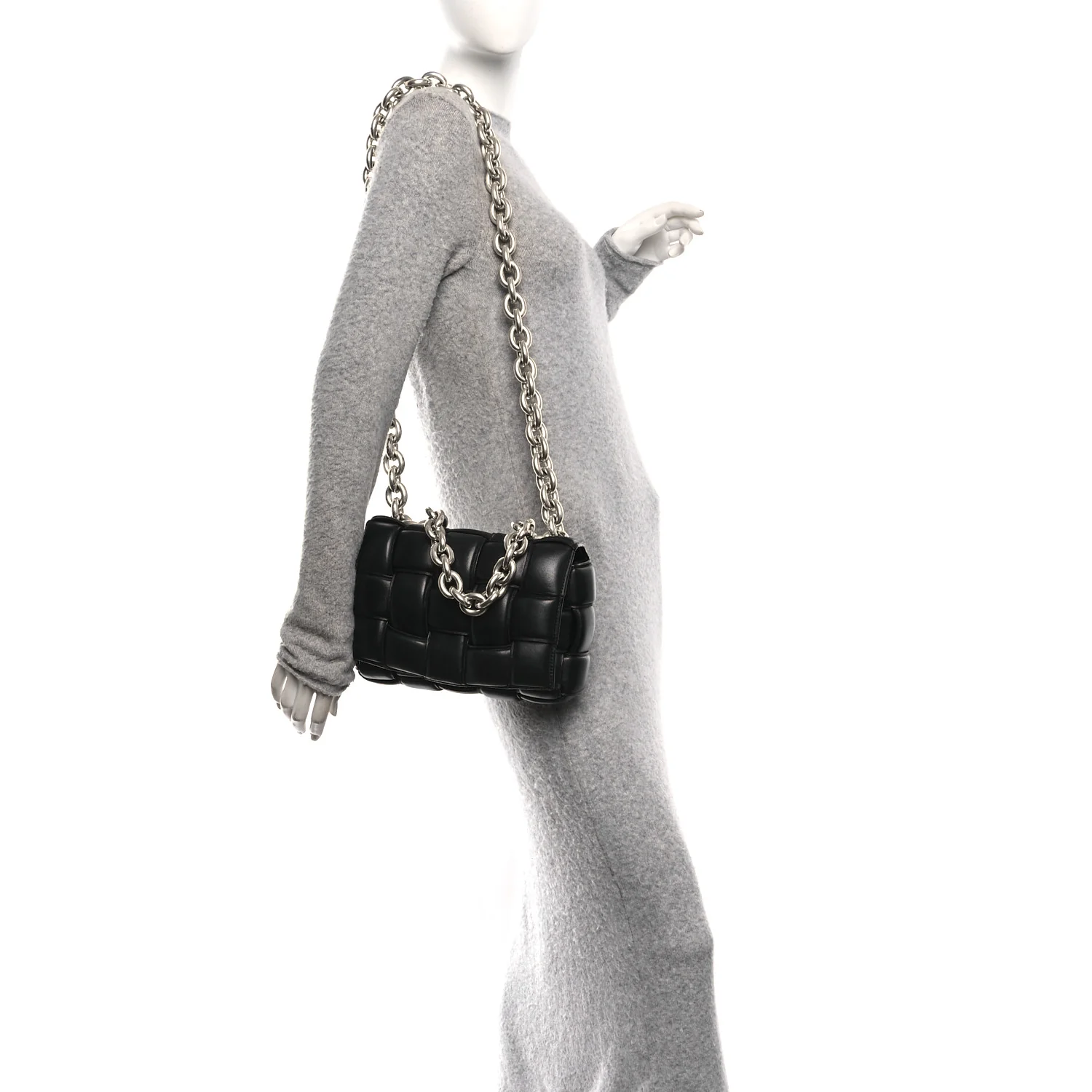 Lambskin Maxi Intreccio Padded Chain Cassette Crossbody Bag Black - Image 2