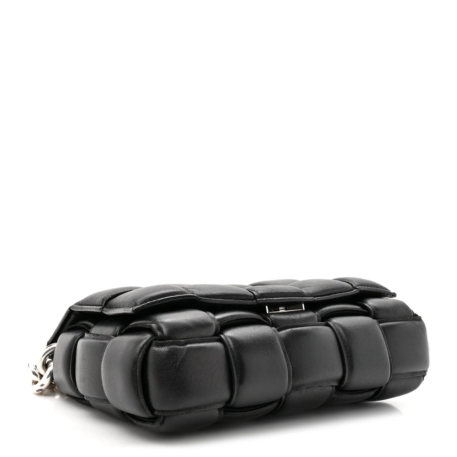 Lambskin Maxi Intreccio Padded Chain Cassette Crossbody Bag Black - Image 4