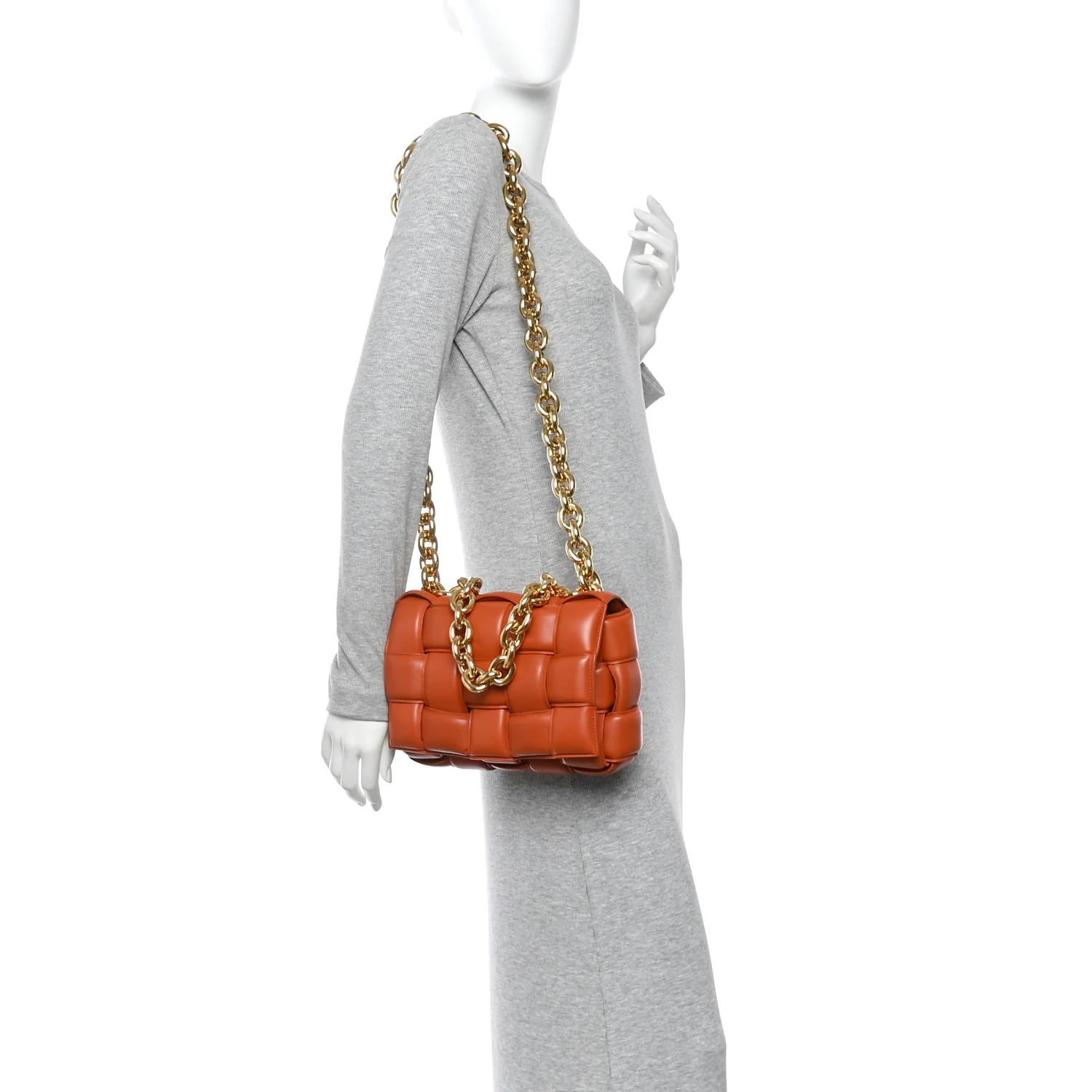 Lambskin Maxi Intreccio Padded Chain Cassette Crossbody Bag Clay - Image 2