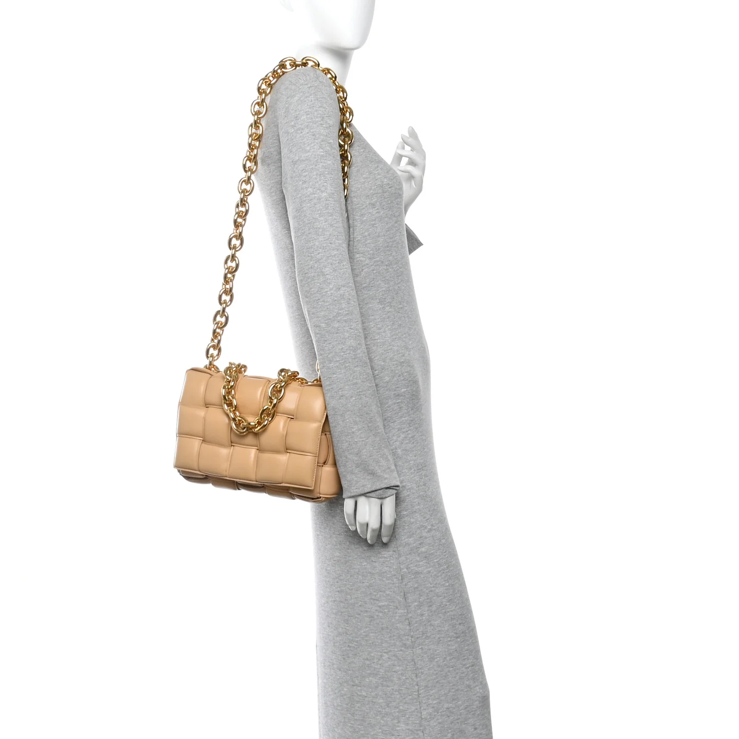 Lambskin Maxi Intreccio Padded Chain Cassette Crossbody Bag Porridge - Image 2