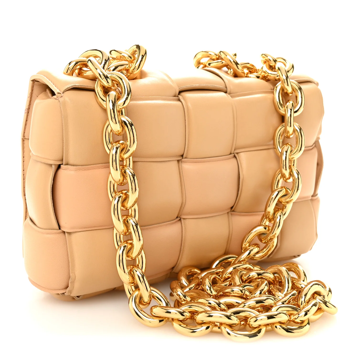 Lambskin Maxi Intreccio Padded Chain Cassette Crossbody Bag Porridge - Image 3