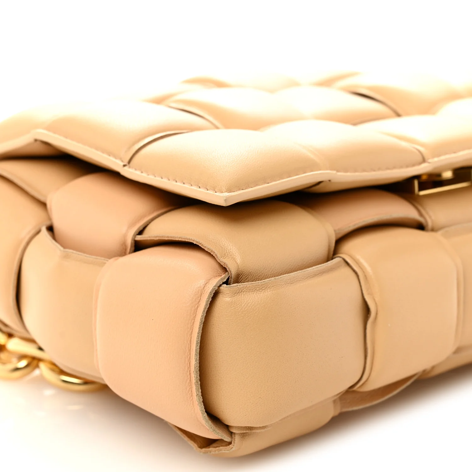 Lambskin Maxi Intreccio Padded Chain Cassette Crossbody Bag Porridge - Image 9