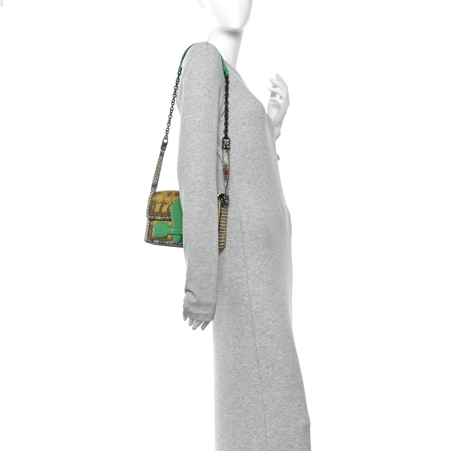 Lambskin Snakeskin Irish Madras Intrecciato Rialto Shoulder Bag Brown Green Multicolor - Image 2