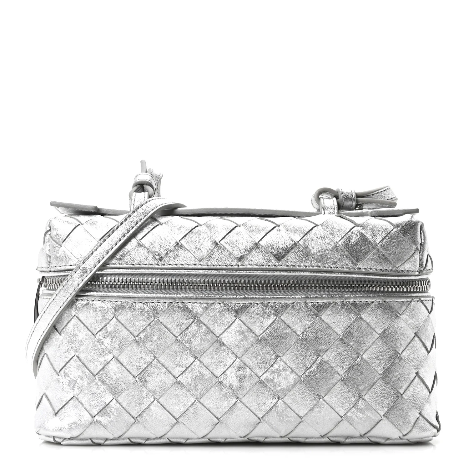 Laminated Nappa Intrecciato Bang Bang Vanity Case Silver