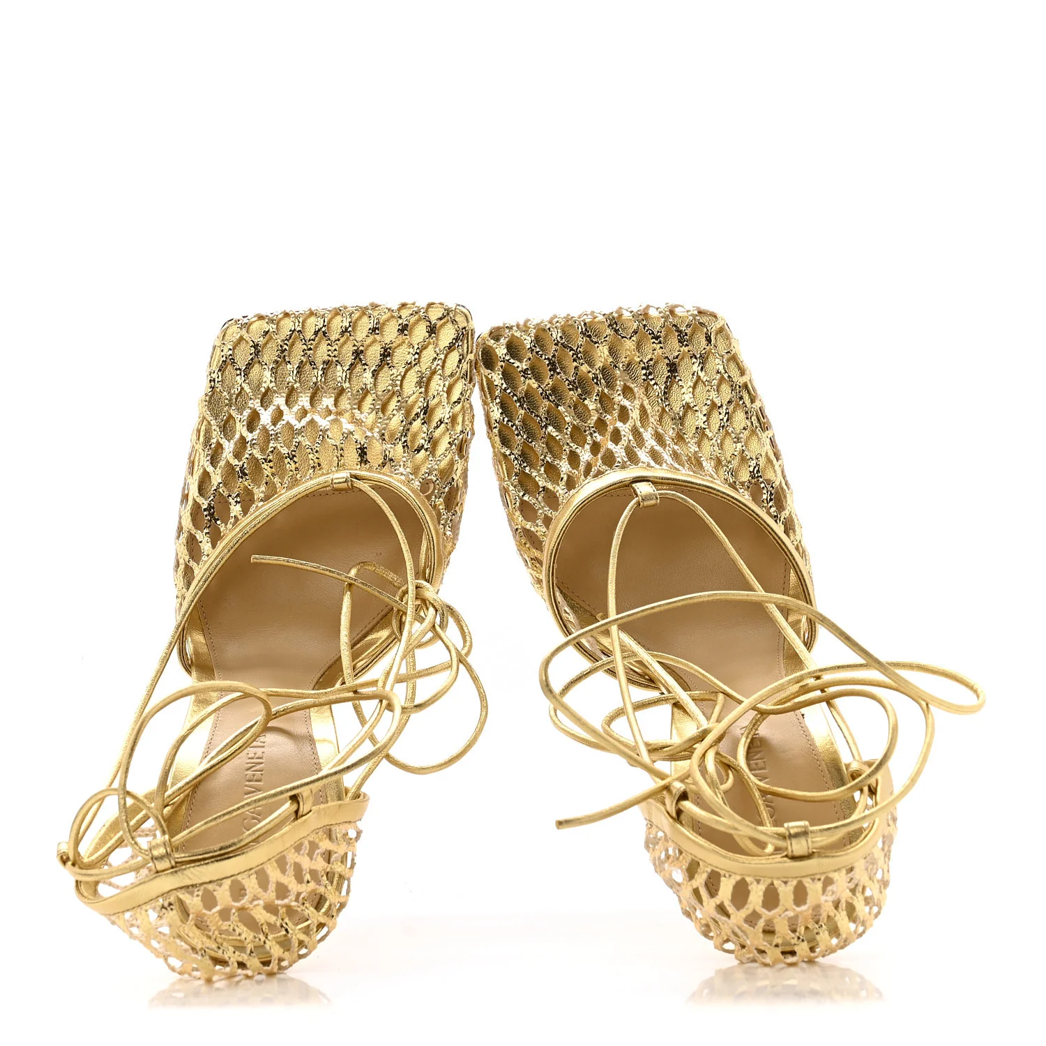 Mesh Nappa Stretch Ankle Tie 90mm Sandals 37 Gold - Image 2