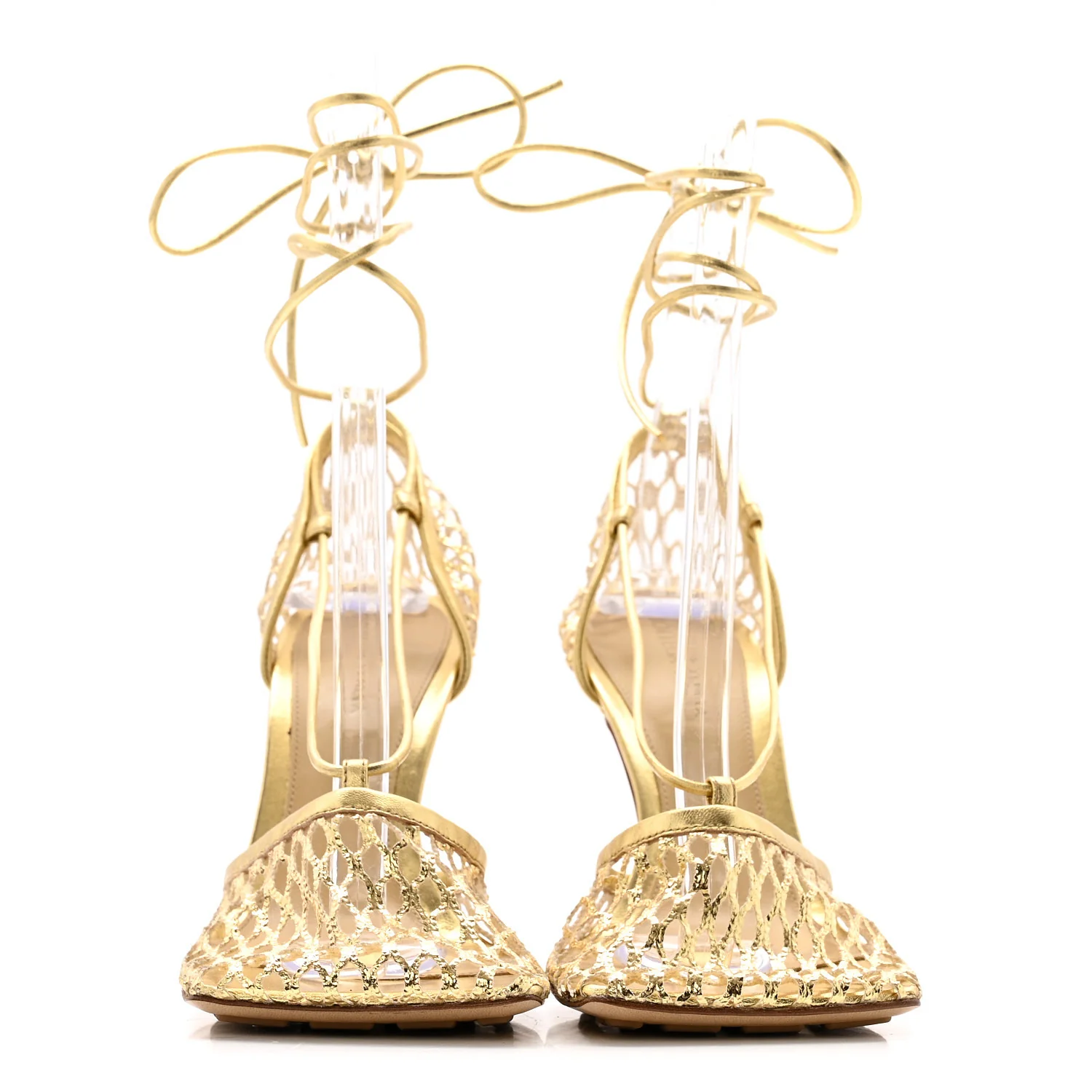 Mesh Nappa Stretch Ankle Tie 90mm Sandals 37 Gold - Image 3