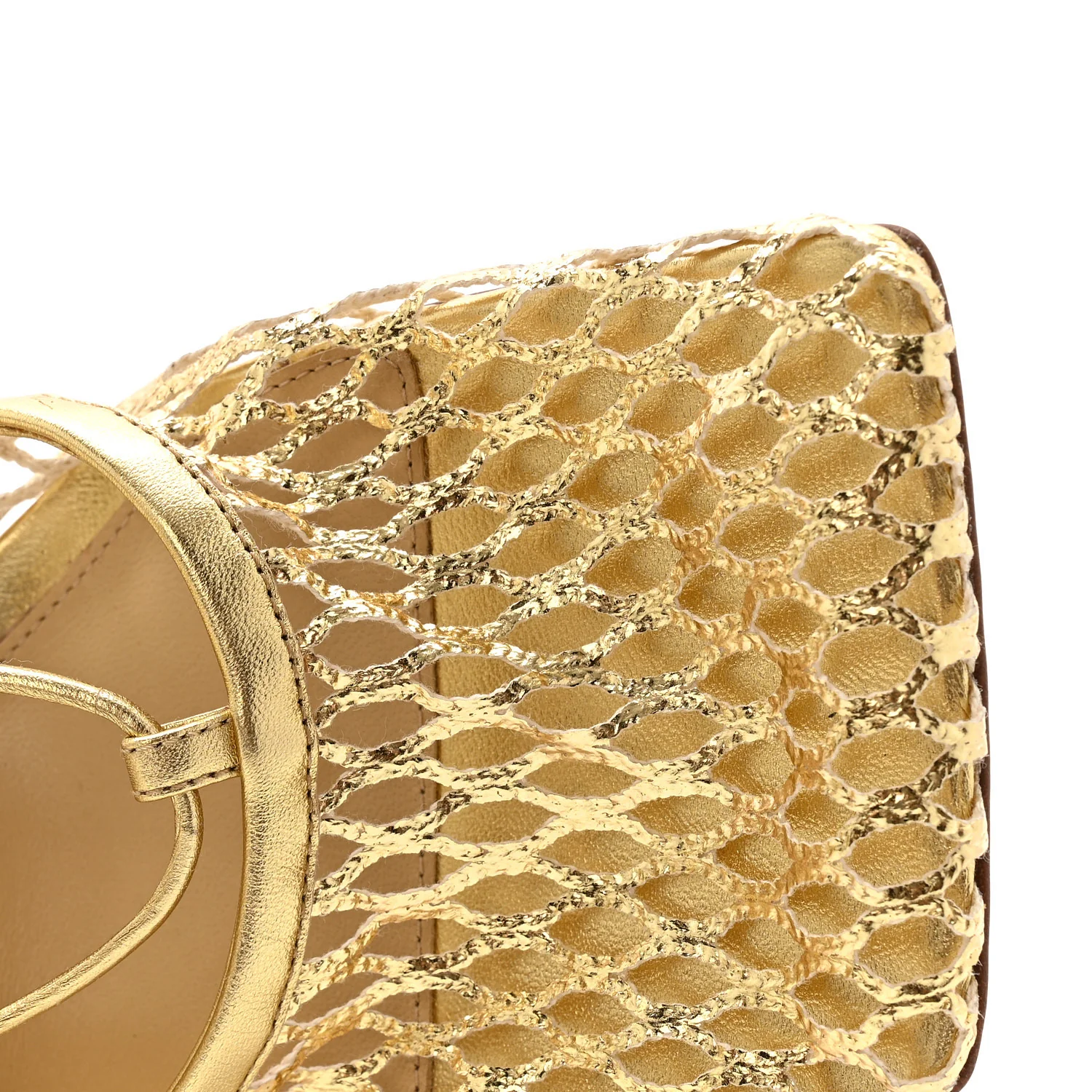 Mesh Nappa Stretch Ankle Tie 90mm Sandals 37 Gold - Image 9