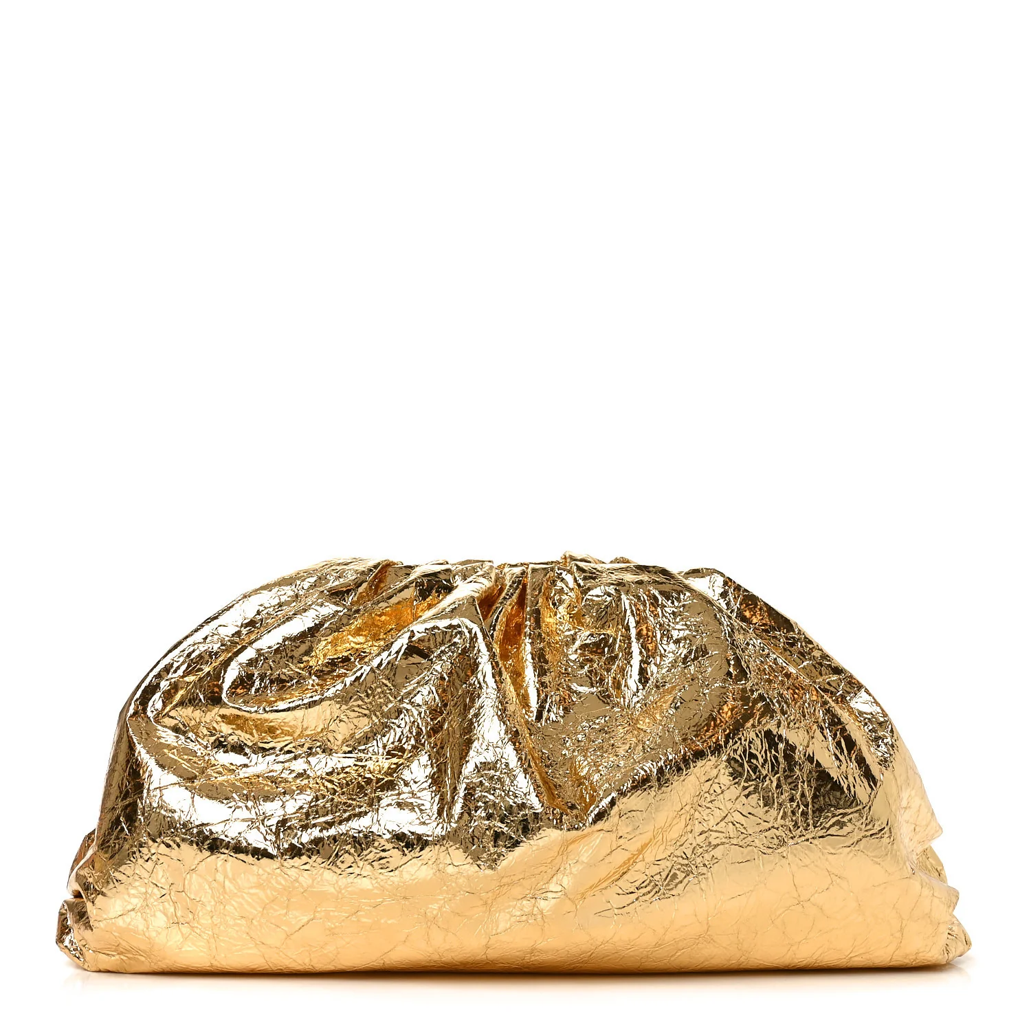 Metallic Crinkled Lambskin The Pouch Oversized Clutch Oro