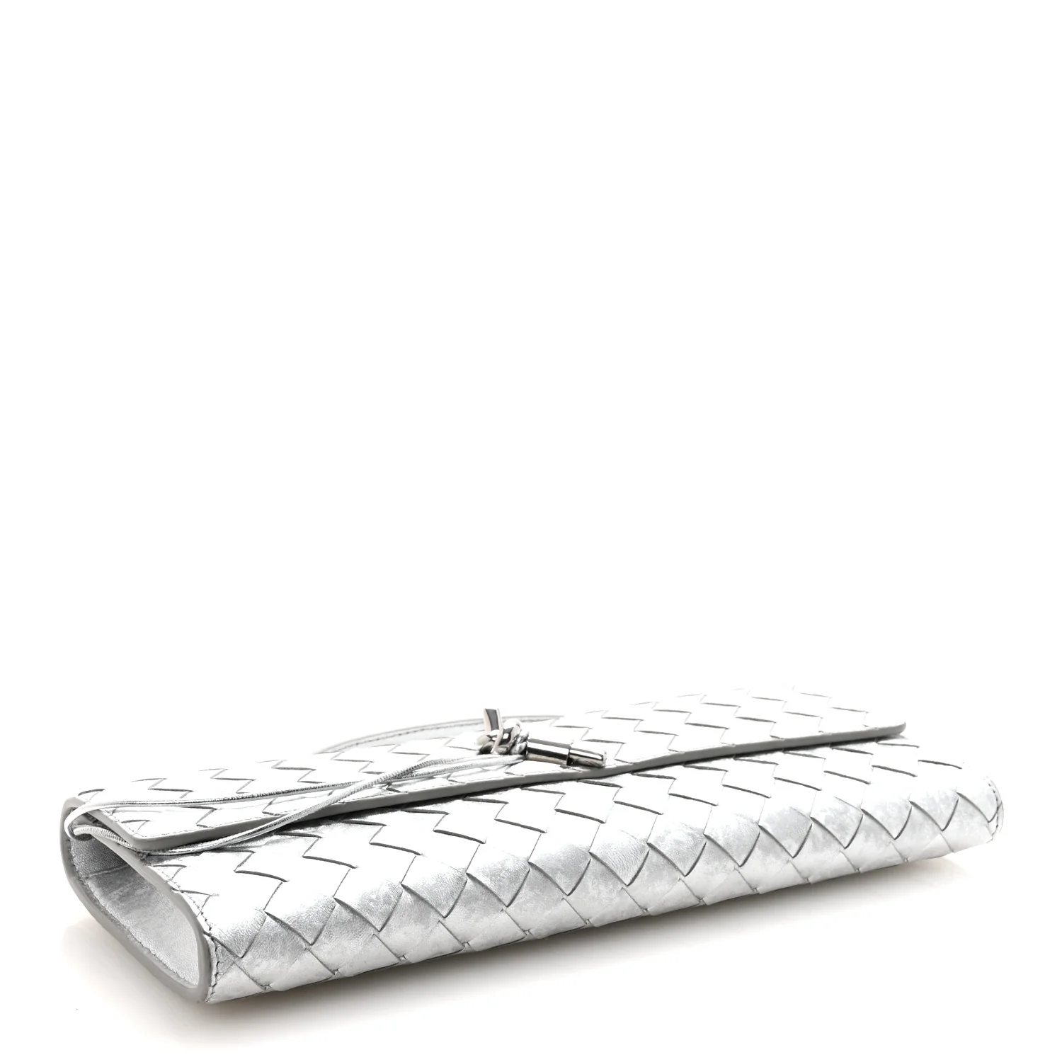 Metallic Lambskin Intrecciato Long Andiamo Top Handle Clutch Silver - Image 4