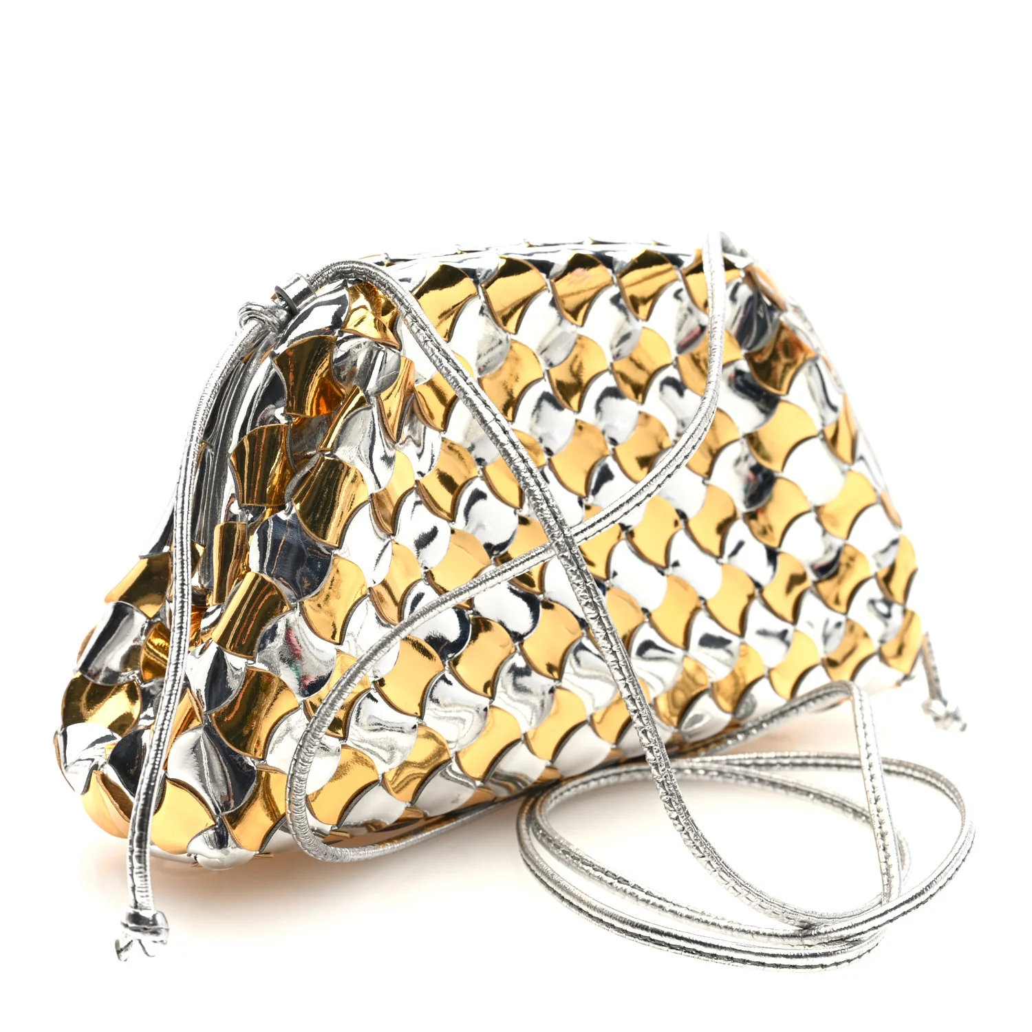 Metallic Lambskin Intrecciato The Mini Pouch Silver Gold - Image 3