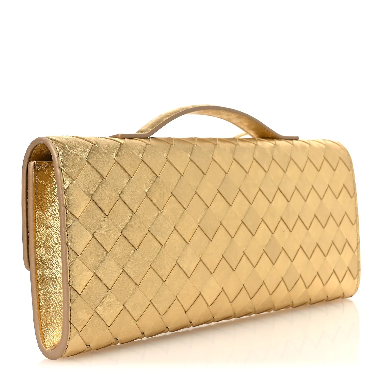 Metallic Satin Lambskin Intrecciato Long Andiamo Top Handle Clutch Gold - Image 3