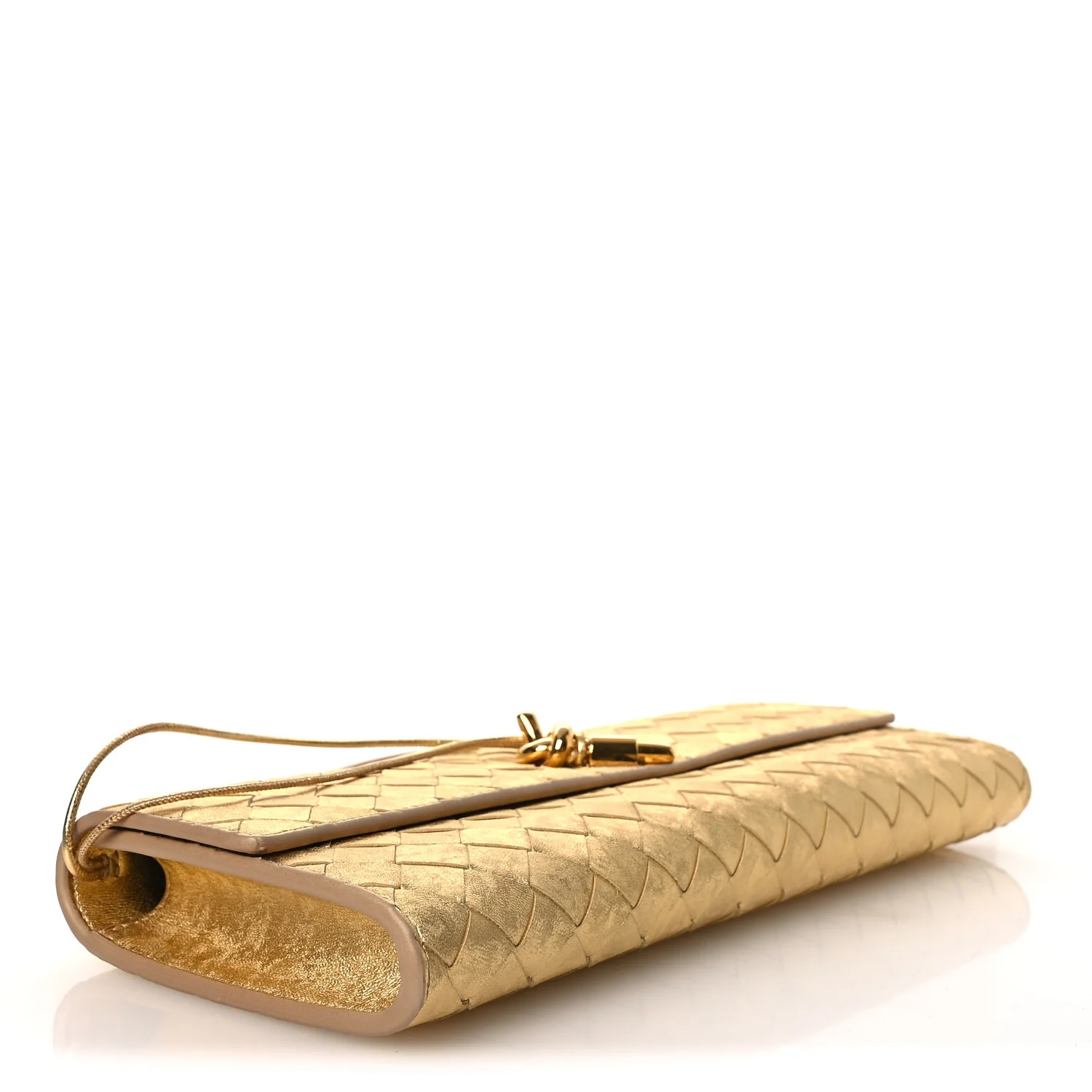 Metallic Satin Lambskin Intrecciato Long Andiamo Top Handle Clutch Gold - Image 4