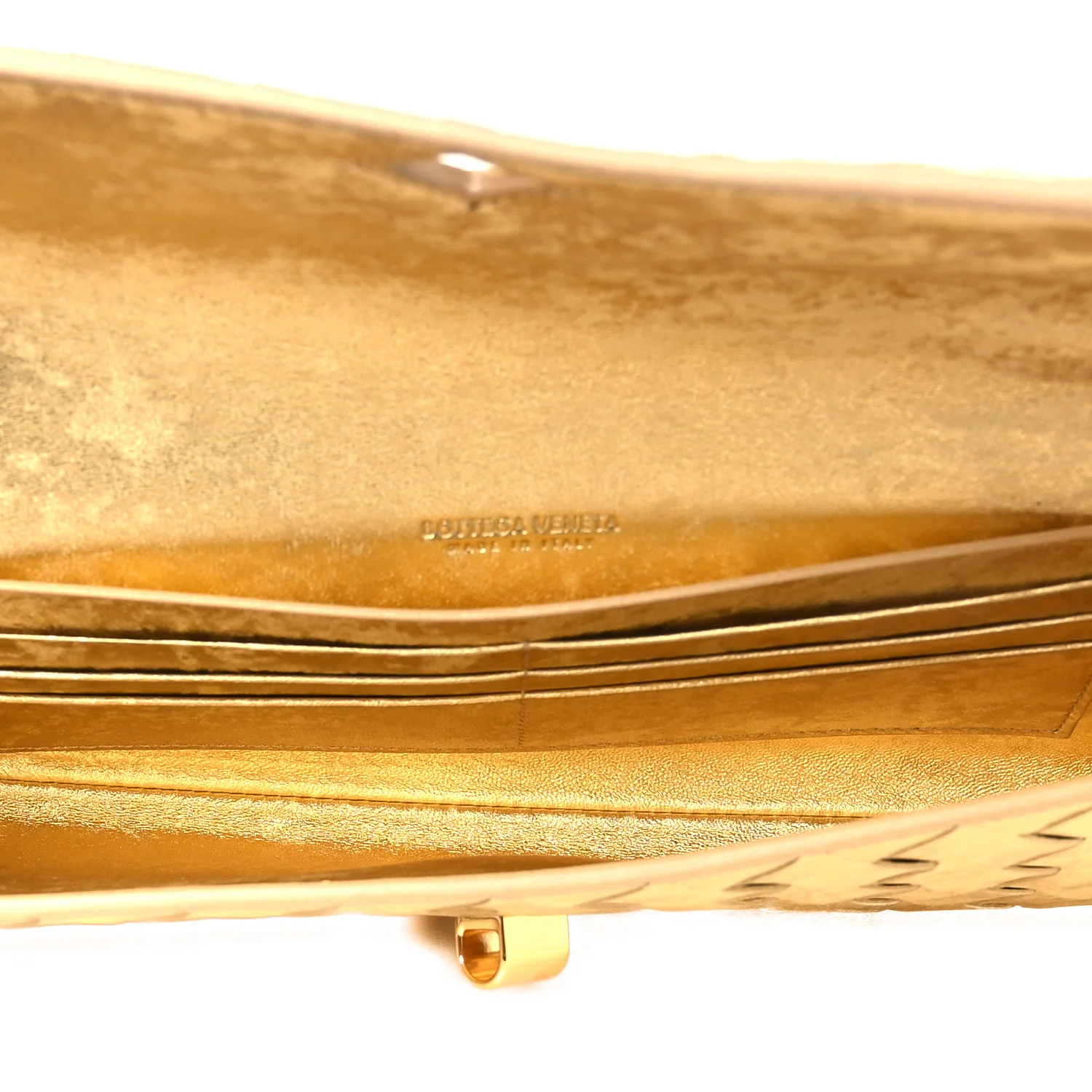 Metallic Satin Lambskin Intrecciato Long Andiamo Top Handle Clutch Gold - Image 5
