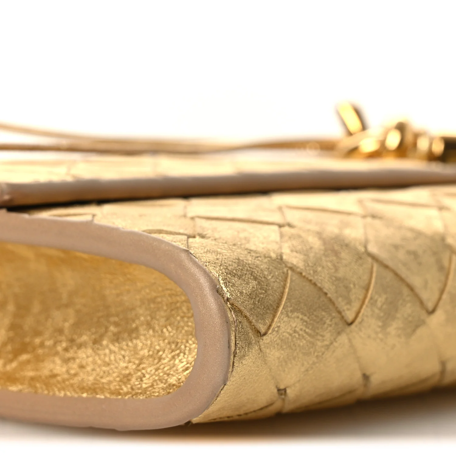 Metallic Satin Lambskin Intrecciato Long Andiamo Top Handle Clutch Gold - Image 7