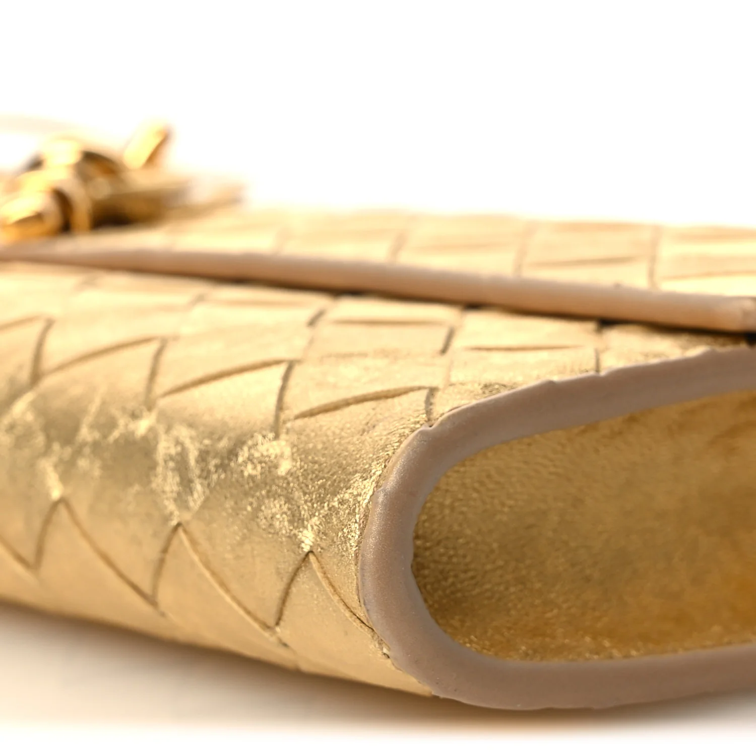 Metallic Satin Lambskin Intrecciato Long Andiamo Top Handle Clutch Gold - Image 8