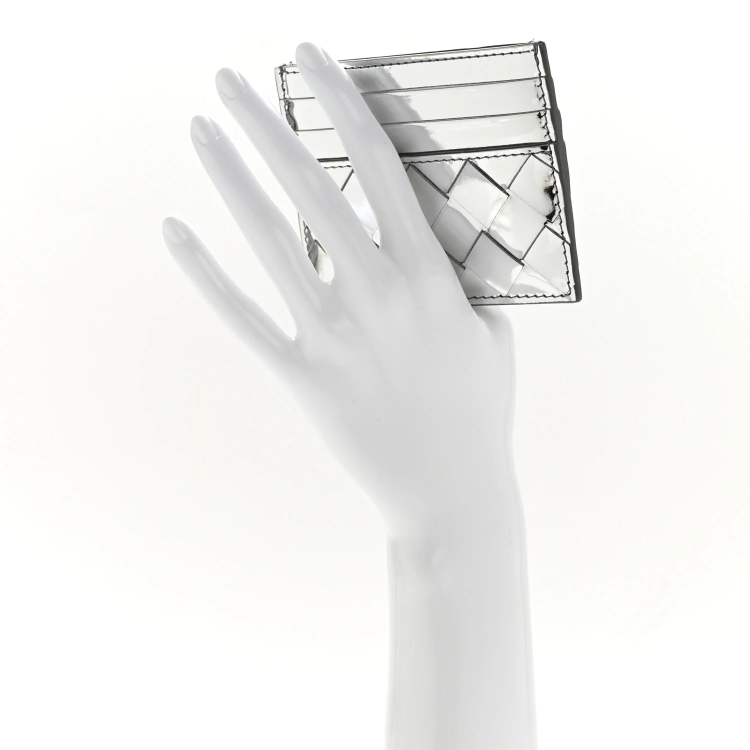 Mirror Laminated Nappa Intrecciato Card Holder Silver - Image 2