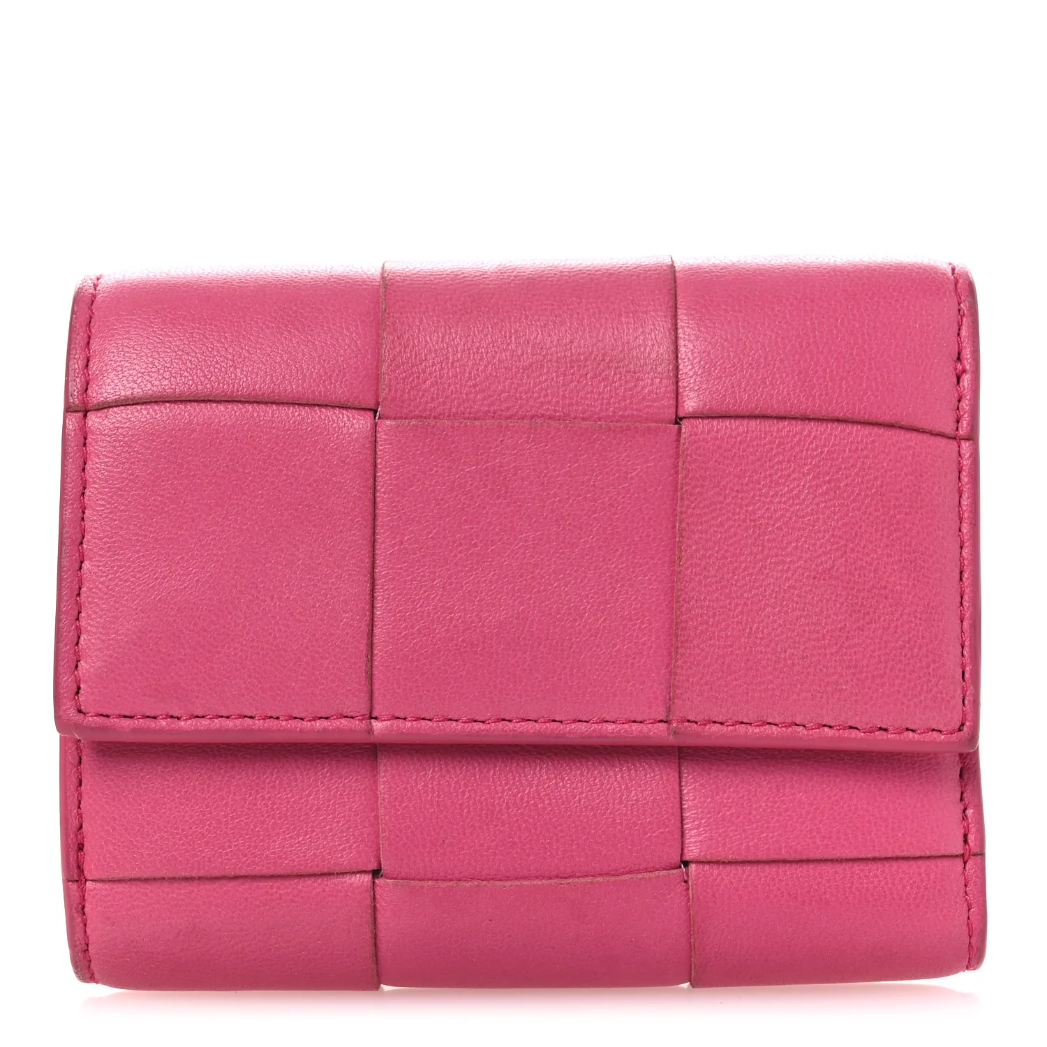 Nappa Calfskin Maxi Intrecciato Cassette Tri-Fold Wallet Cranberry