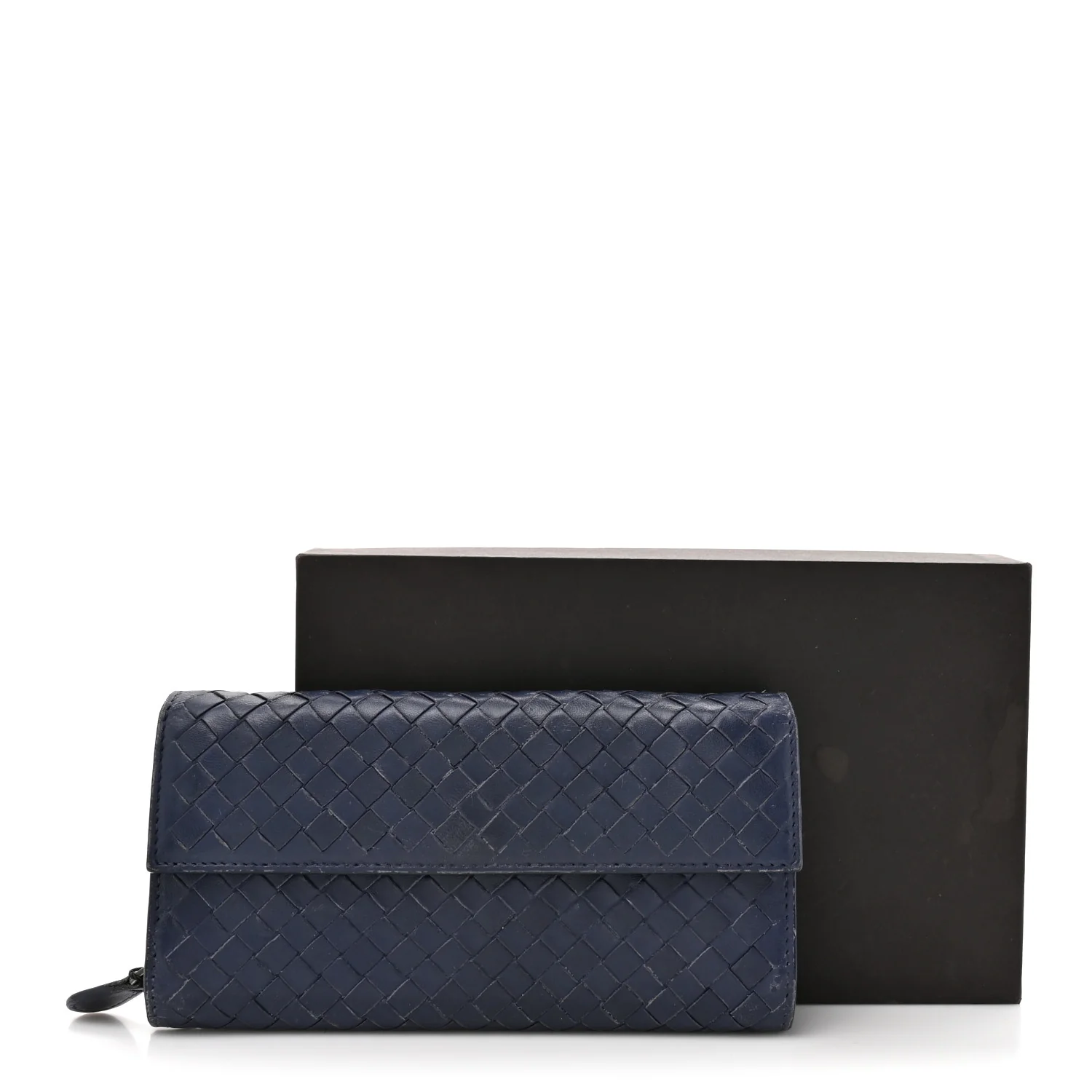 Nappa Intrecciato Continental Flap Wallet Dark Blue - Image 16
