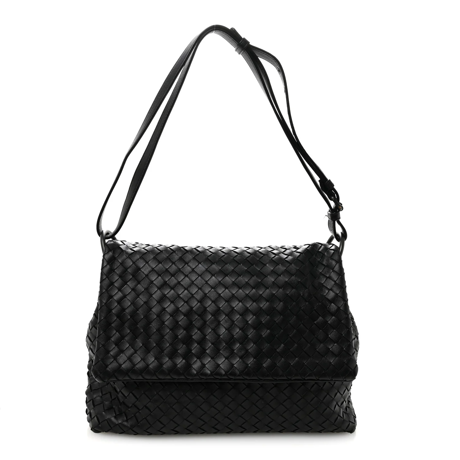 Nappa Intrecciato Flap Shoulder Bag Black