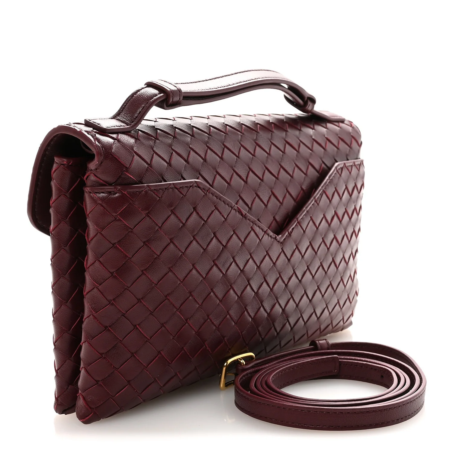 Nappa Intrecciato Knot Lock Top Handle Crossbody Bag Barolo - Image 3