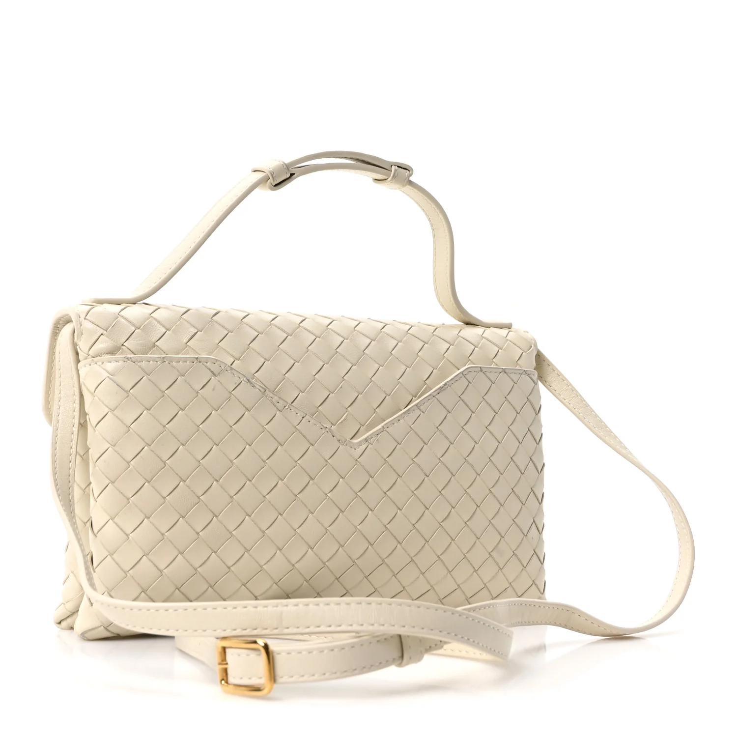 Nappa Intrecciato Knot Lock Top Handle Crossbody Bag Sea Salt - Image 3
