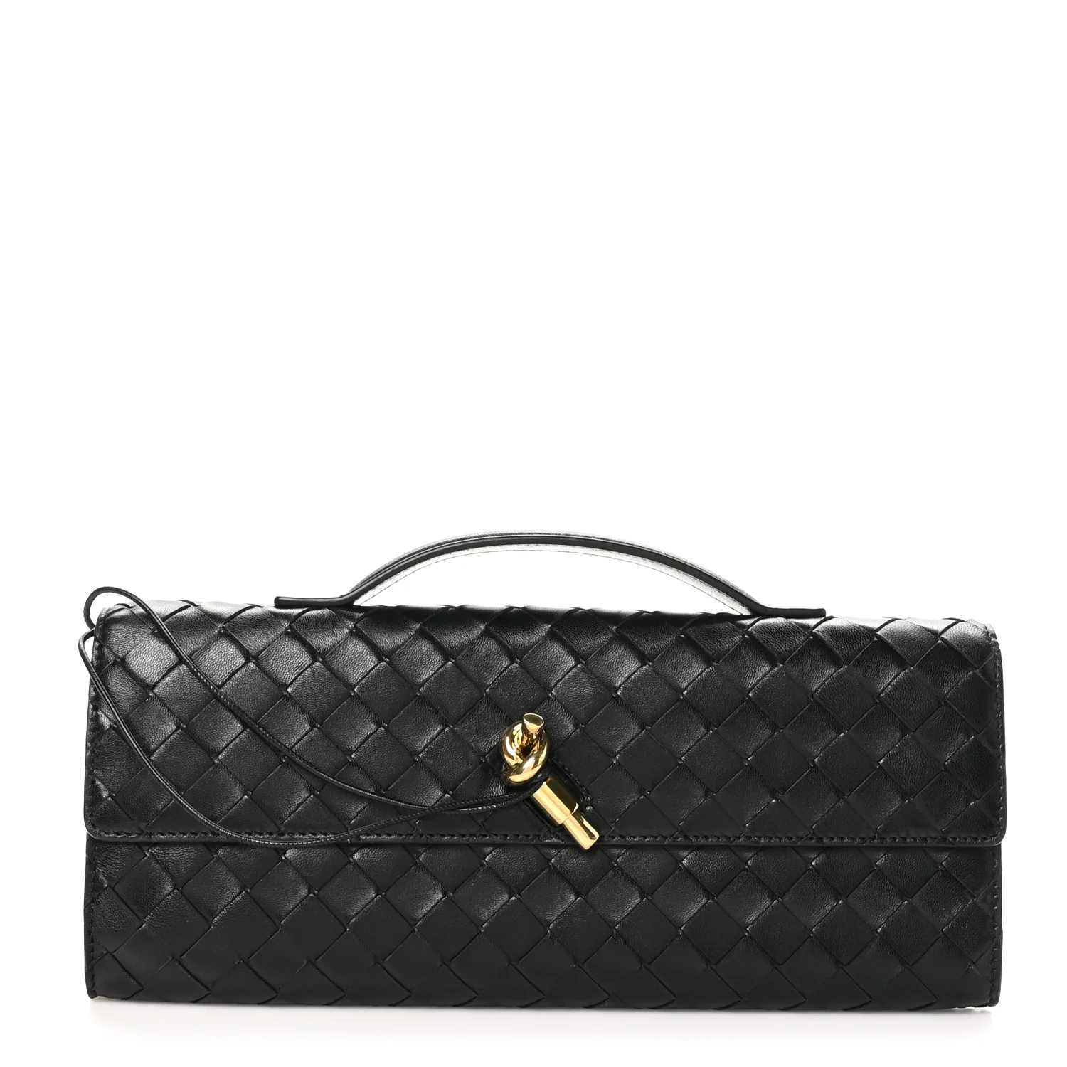 Nappa Intrecciato Long Andiamo Top Handle Clutch Black