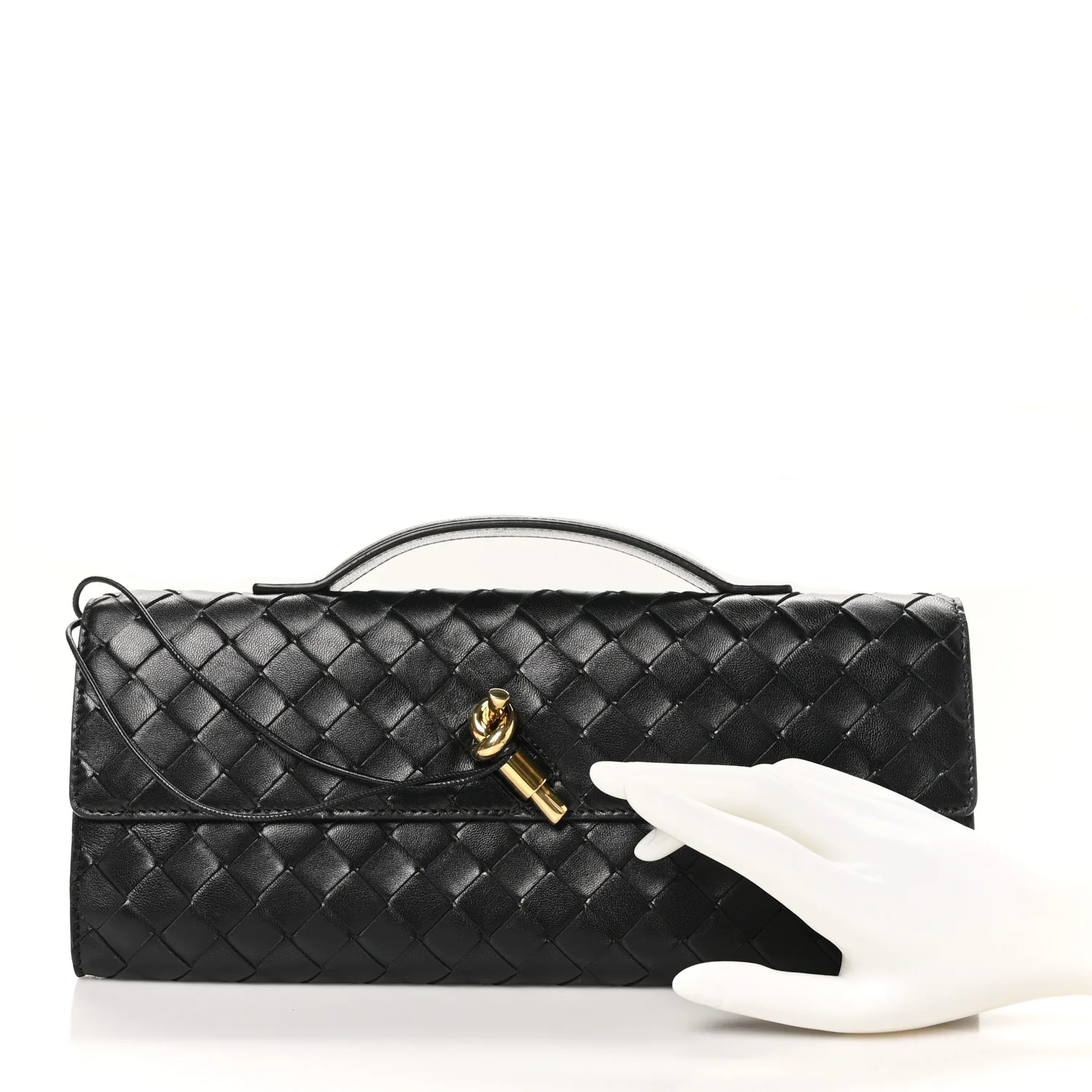 Nappa Intrecciato Long Andiamo Top Handle Clutch Black - Image 2