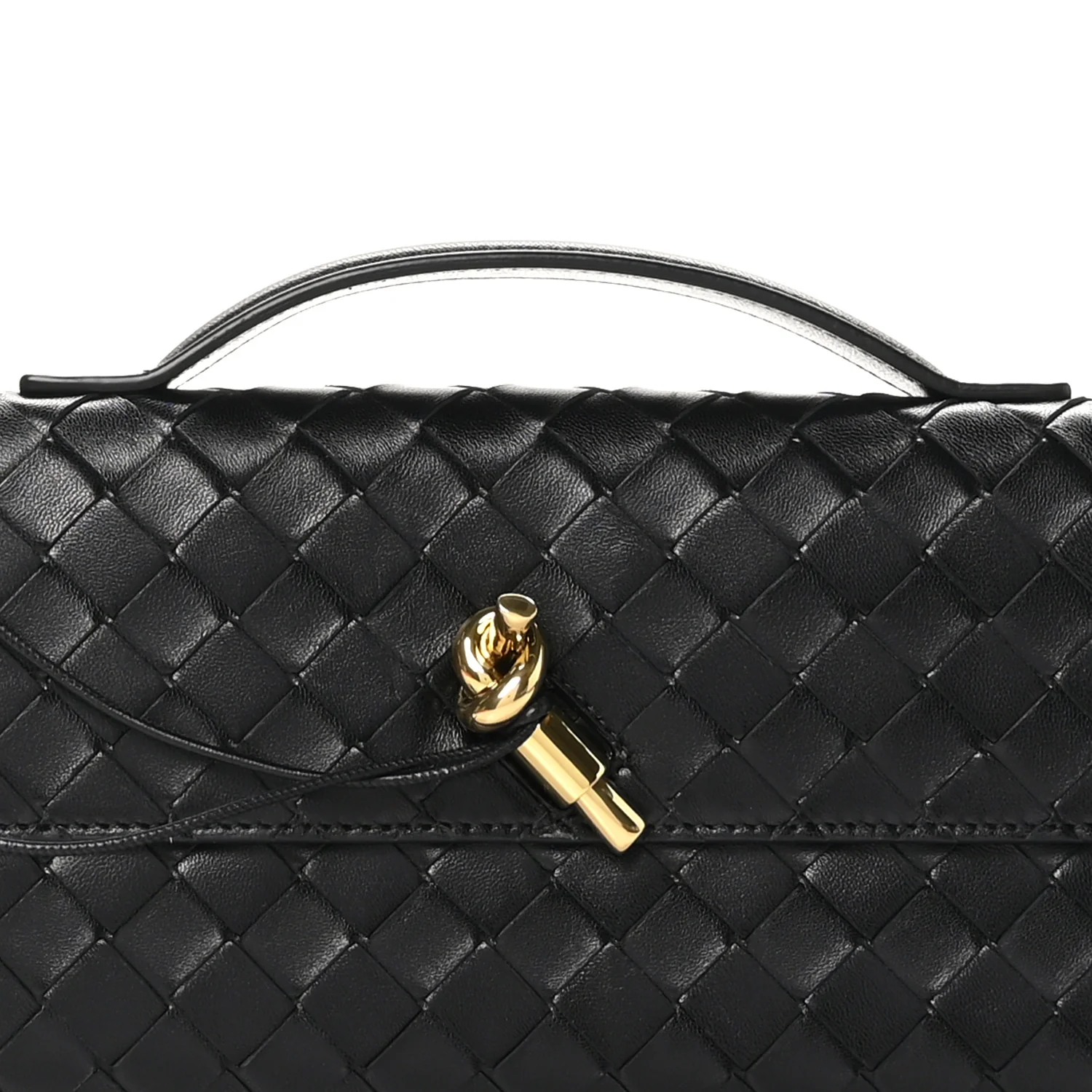 Nappa Intrecciato Long Andiamo Top Handle Clutch Black - Image 7