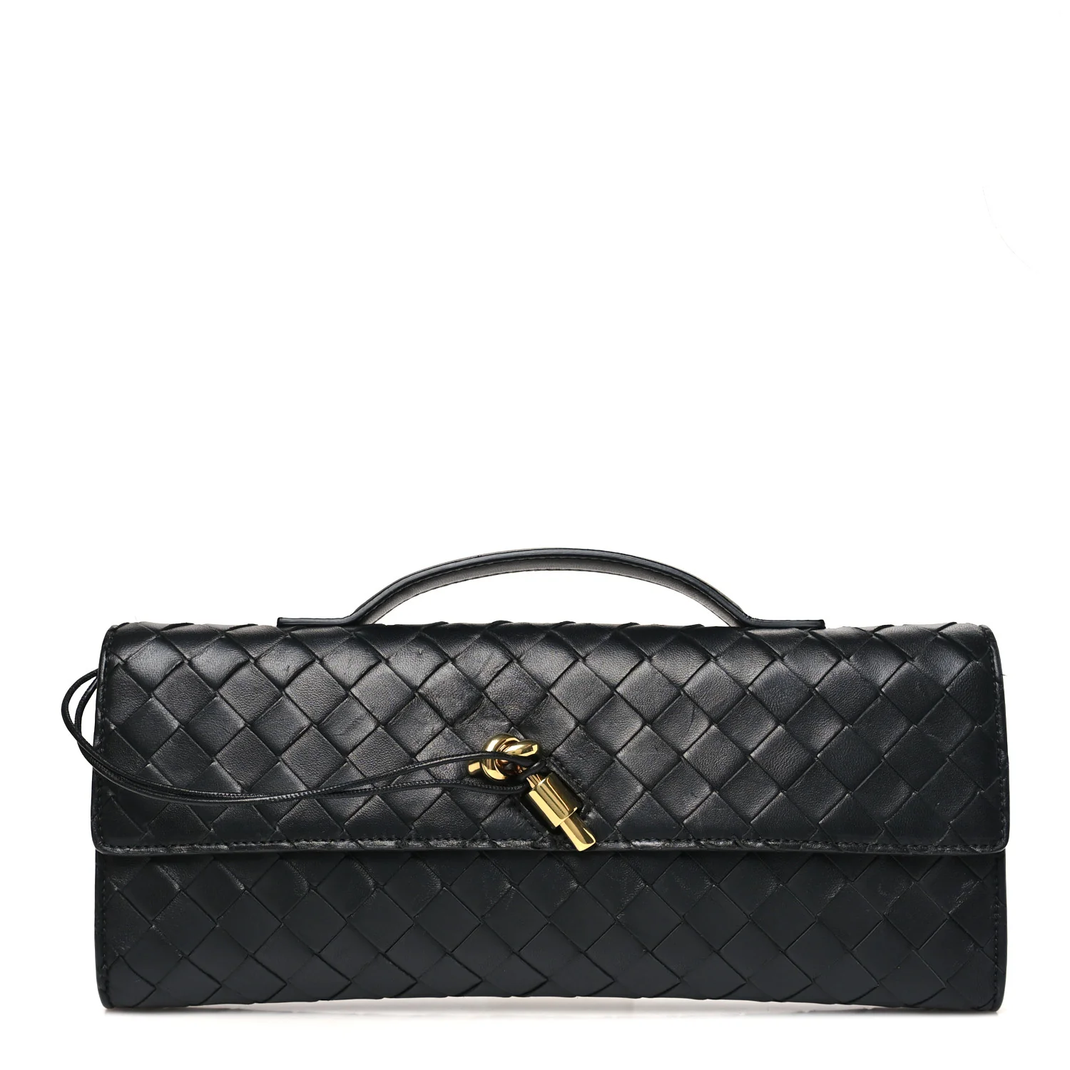 Nappa Intrecciato Long Andiamo Top Handle Clutch Black
