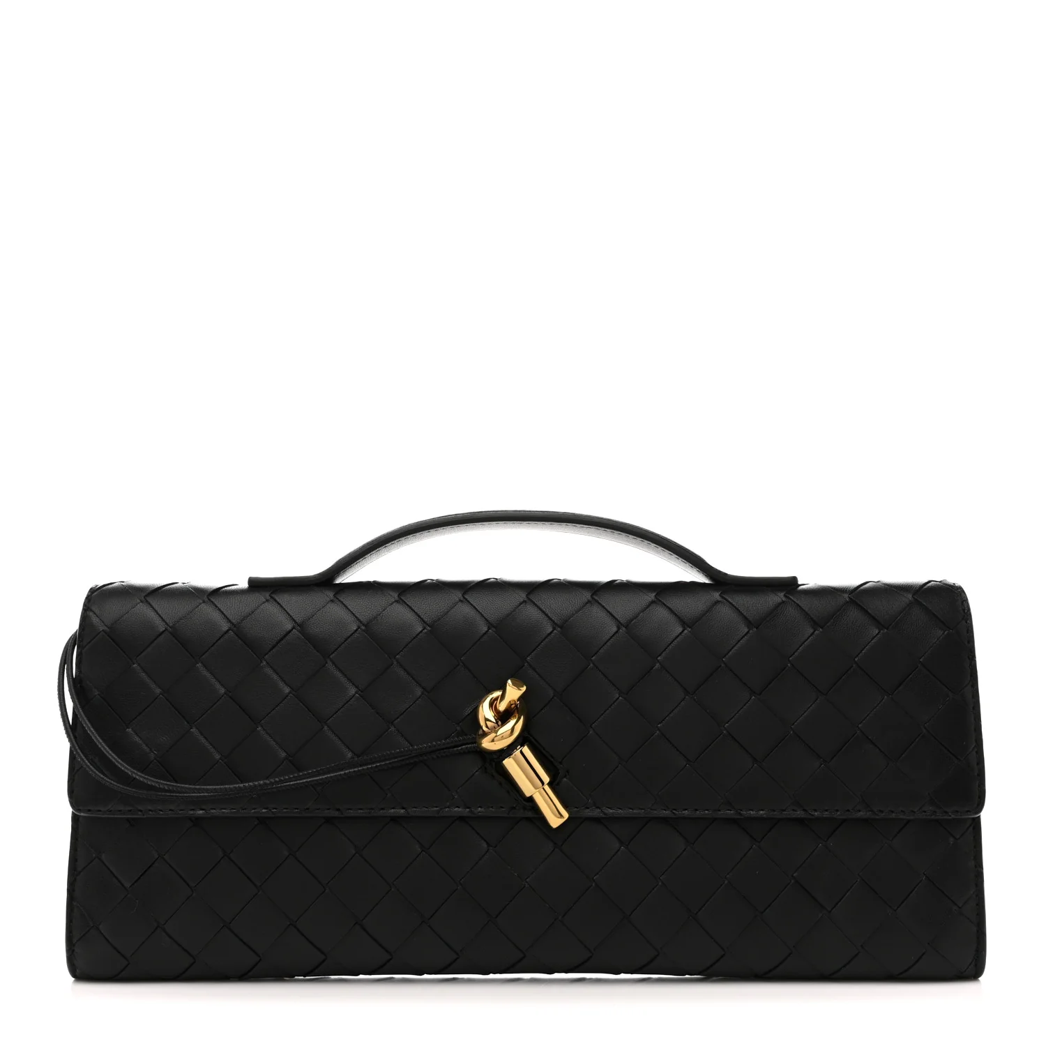 Nappa Intrecciato Long Andiamo Top Handle Clutch Black