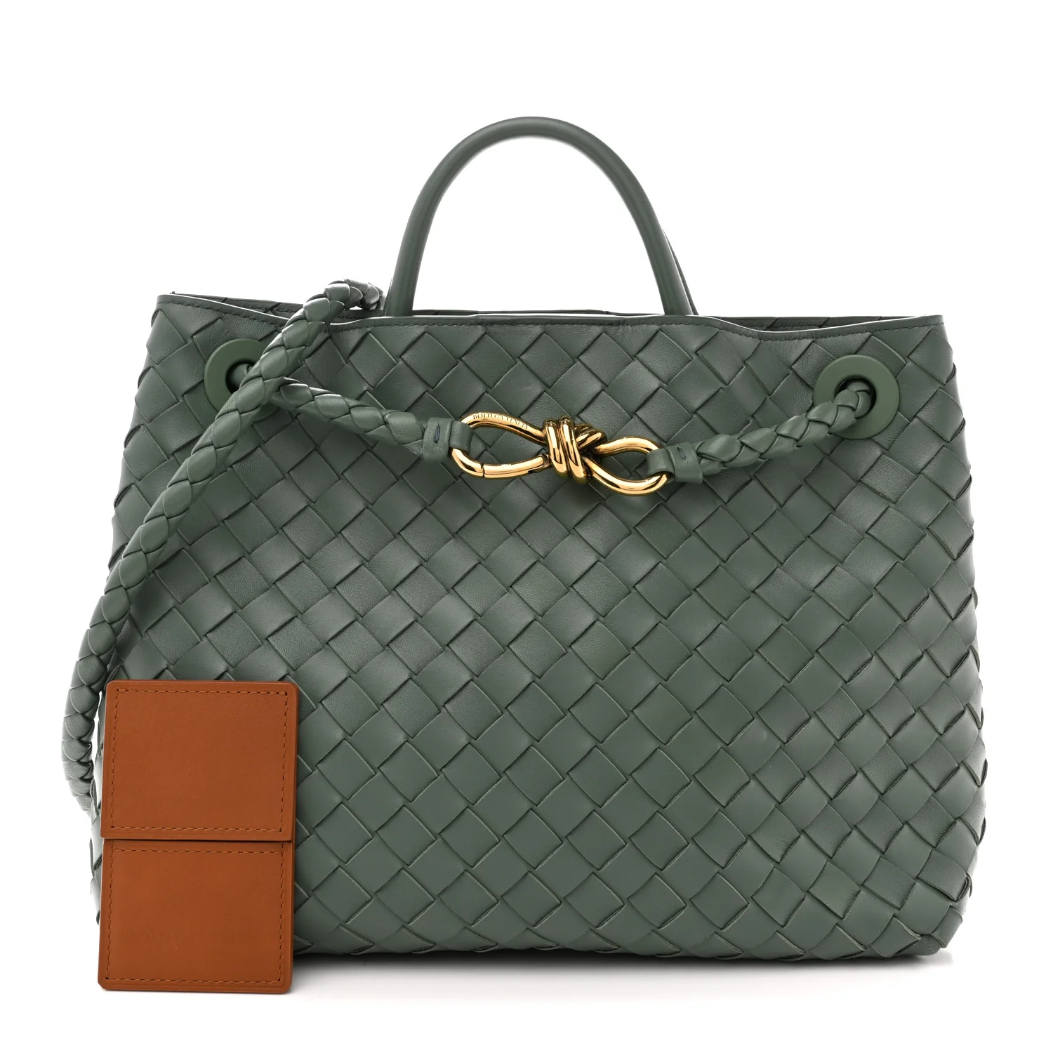 Nappa Intrecciato Medium Andiamo Shoulder Bag Aloe - Image 3