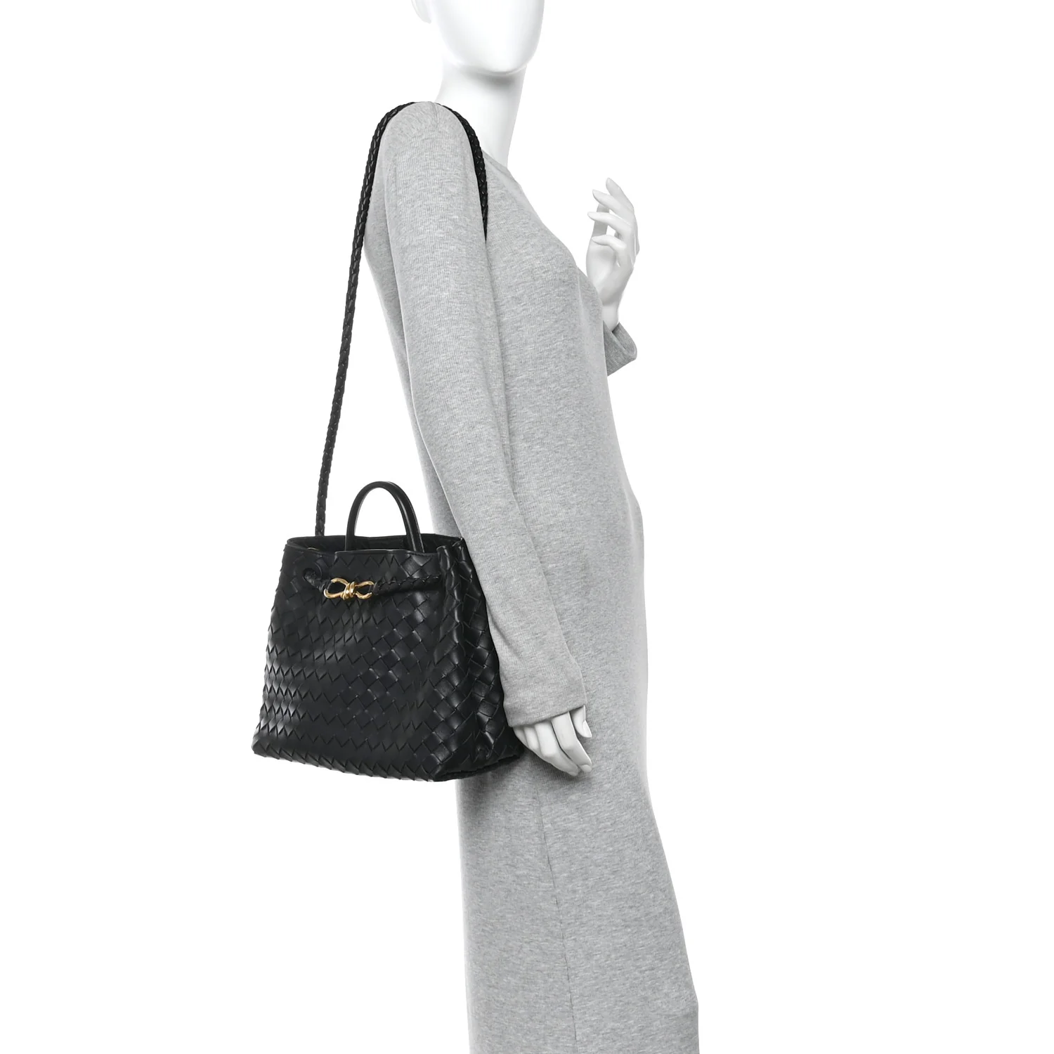 Nappa Intrecciato Medium Andiamo Shoulder Bag Black - Image 2