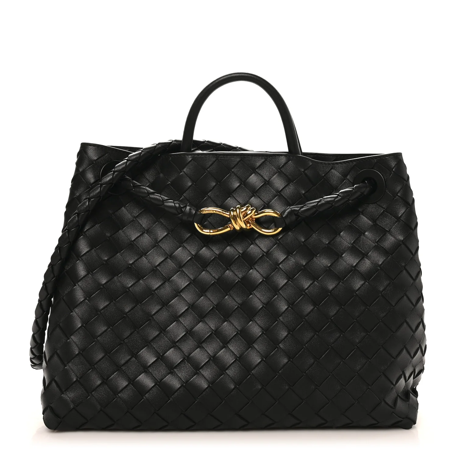 Nappa Intrecciato Medium Andiamo Shoulder Bag Black