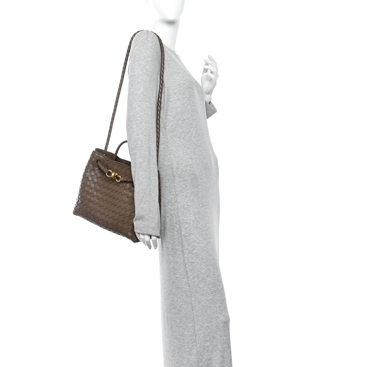 Nappa Intrecciato Medium Andiamo Shoulder Bag Taupe Grey - Image 2