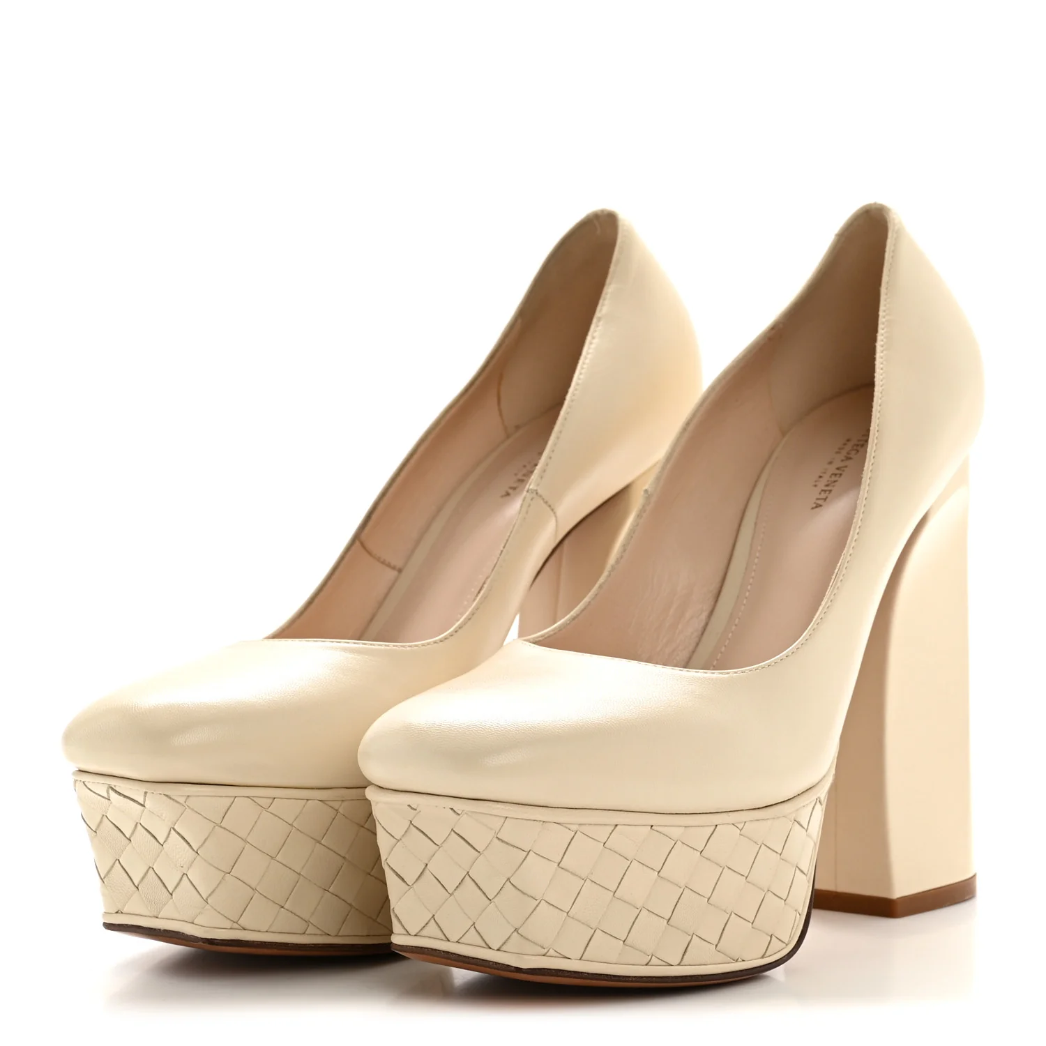Nappa Intrecciato Platform Pumps 38 Nude - Image 4