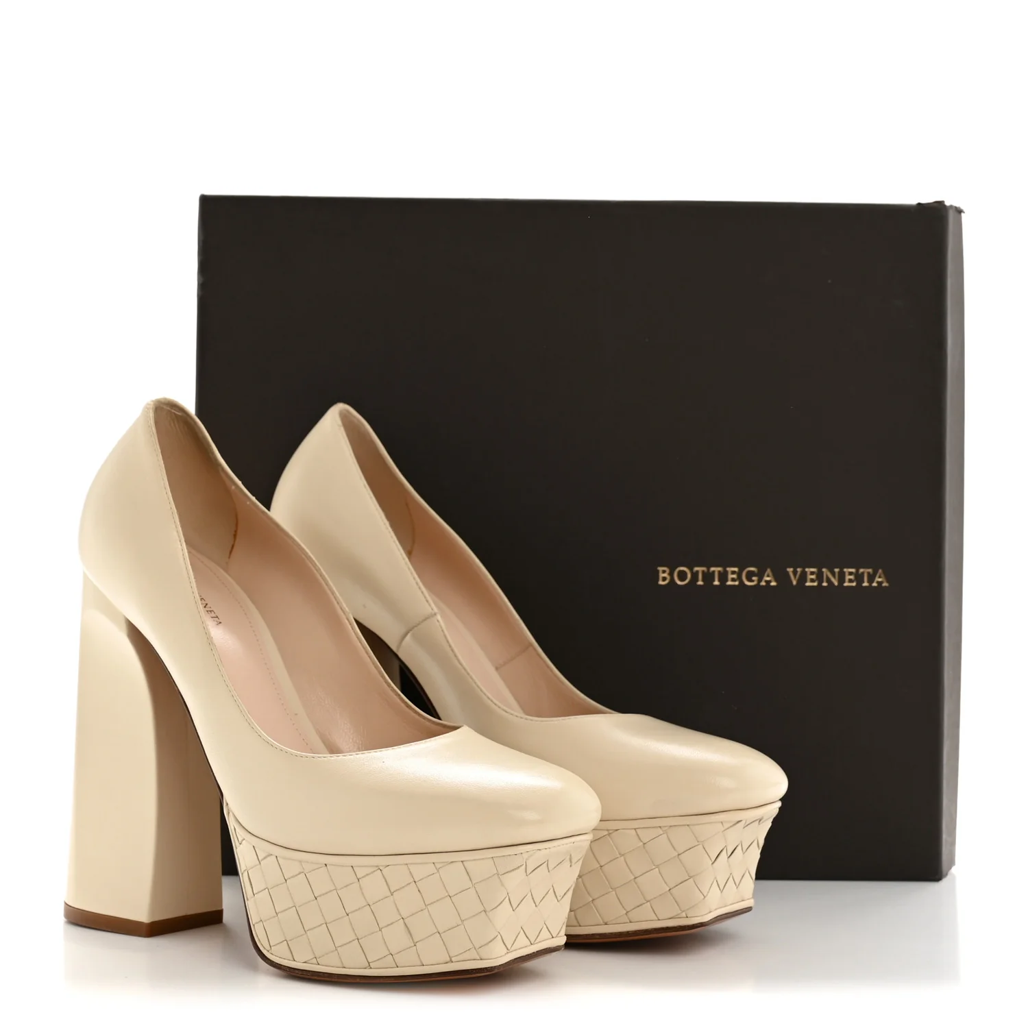 Nappa Intrecciato Platform Pumps 38 Nude - Image 9