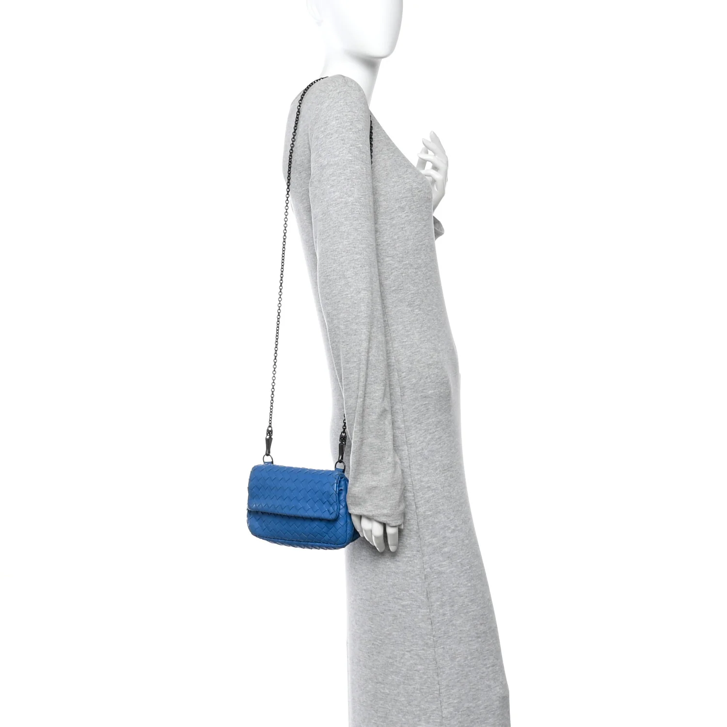 Nappa Intrecciato Small Chain Crossbody Blue - Image 2