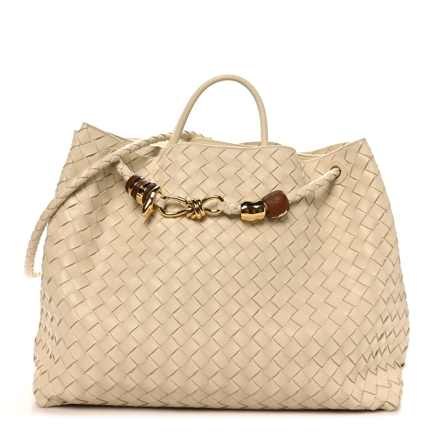 Nappa Intrecciato Wood Large Andiamo Shoulder Bag Sea Salt