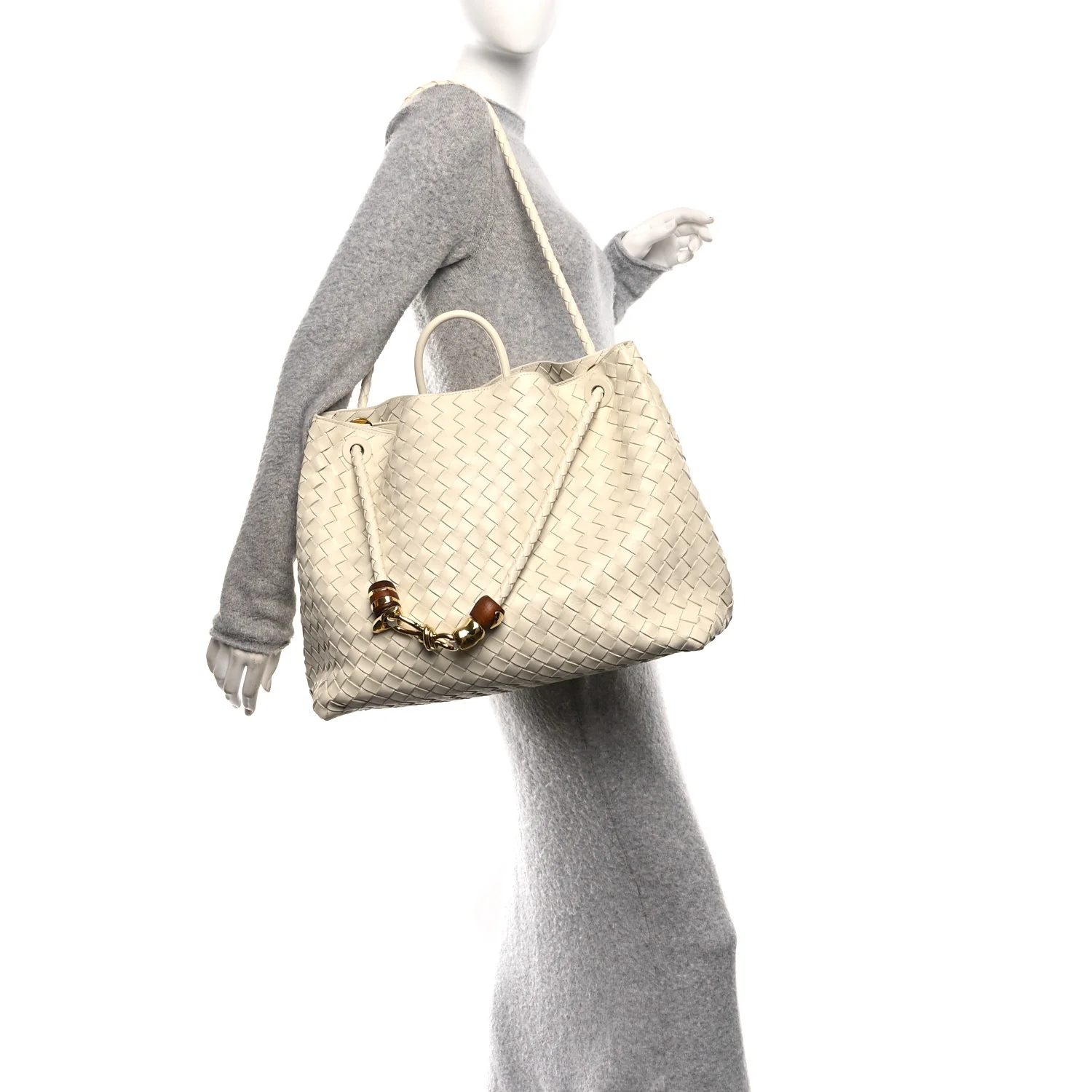 Nappa Intrecciato Wood Large Andiamo Shoulder Bag Sea Salt - Image 3