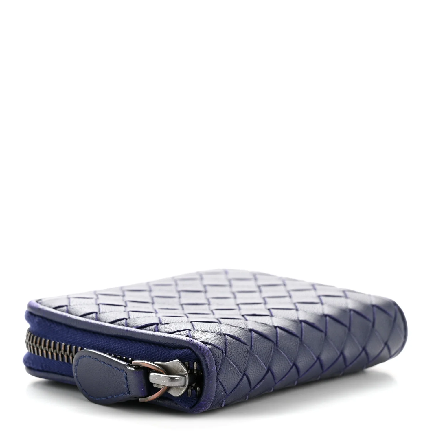 Nappa Intrecciato Zip Around Compact Wallet Blue - Image 4