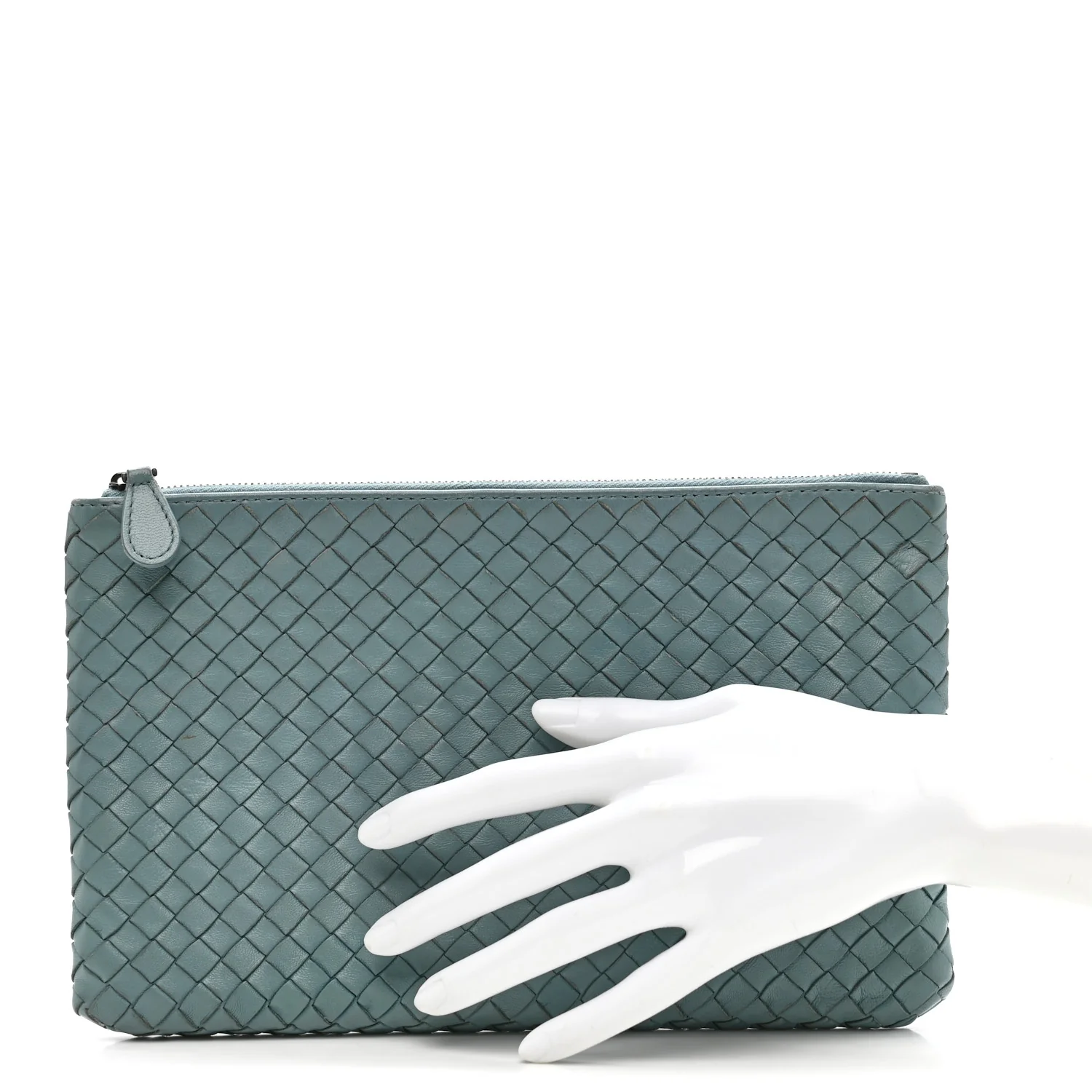 Nappa Intrecciato Zip Pouch Blue - Image 2