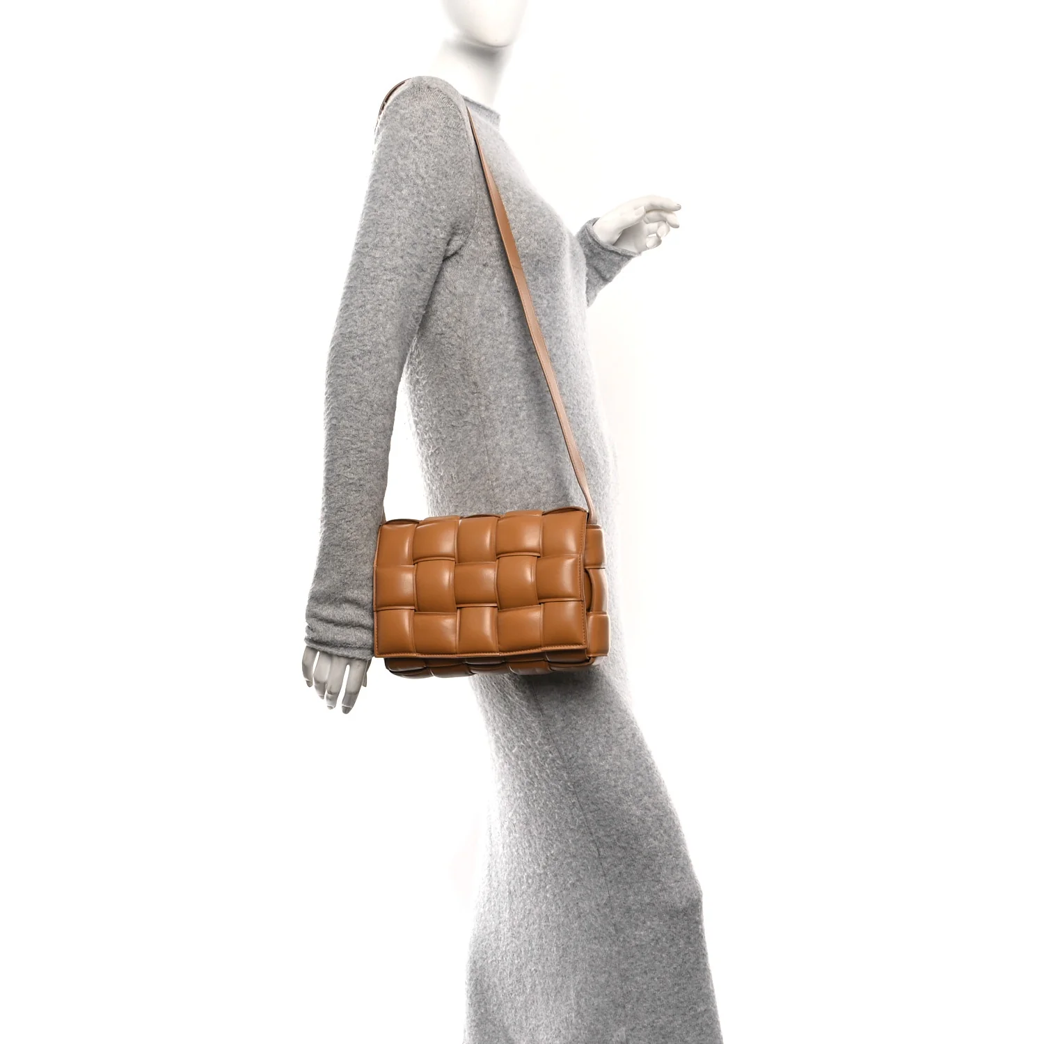 Nappa Maxi Intreccio Padded Cassette Crossbody Bag Caramel - Image 2