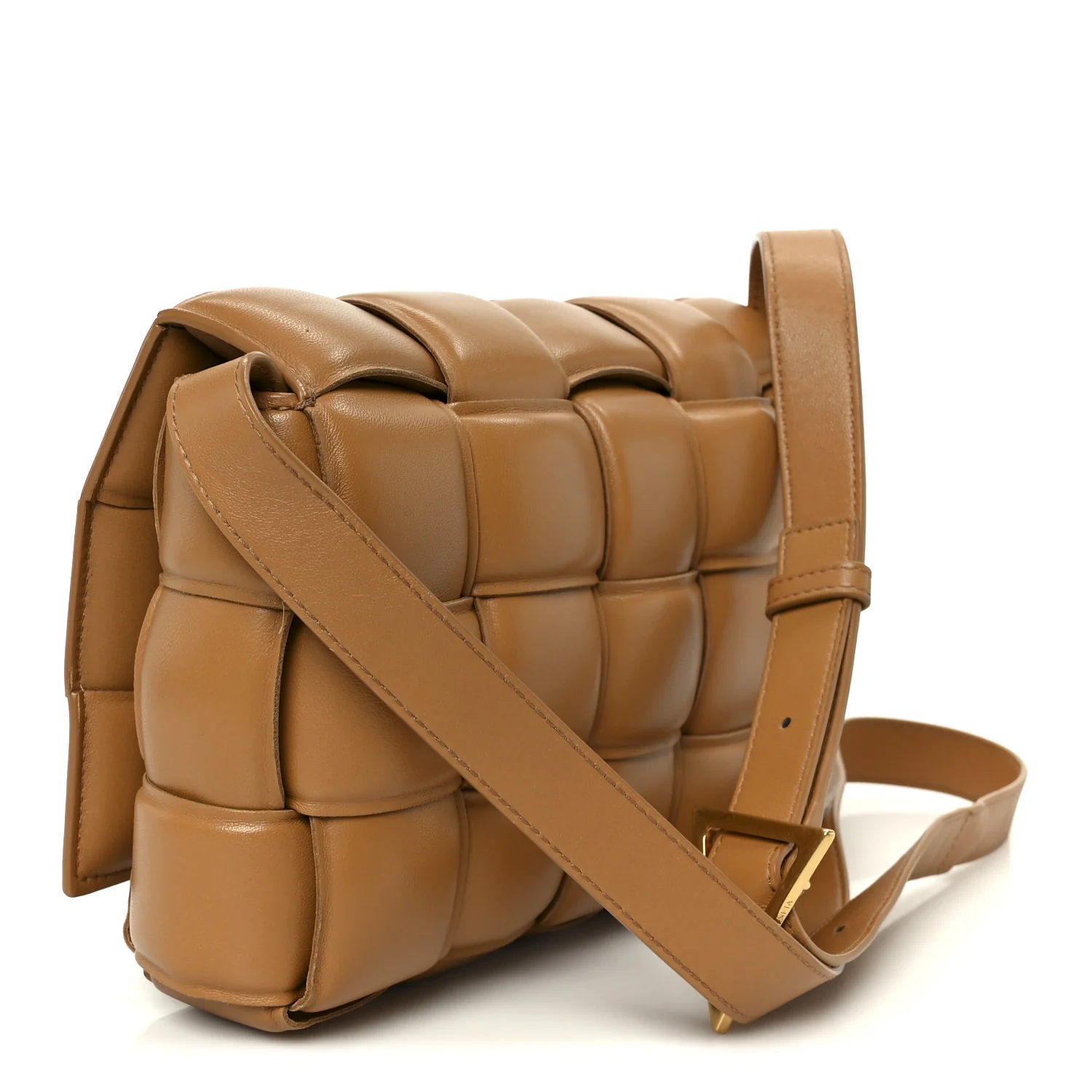 Nappa Maxi Intreccio Padded Cassette Crossbody Bag Caramel - Image 3