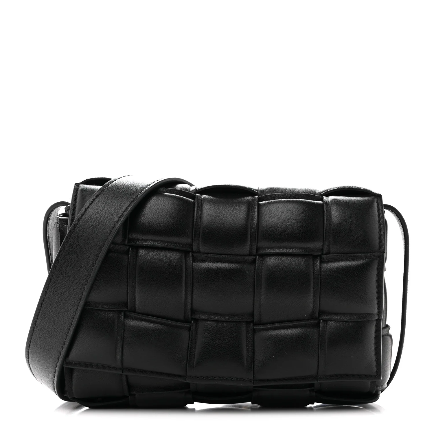 Nappa Maxi Intreccio Small Padded Cassette Crossbody Bag Black