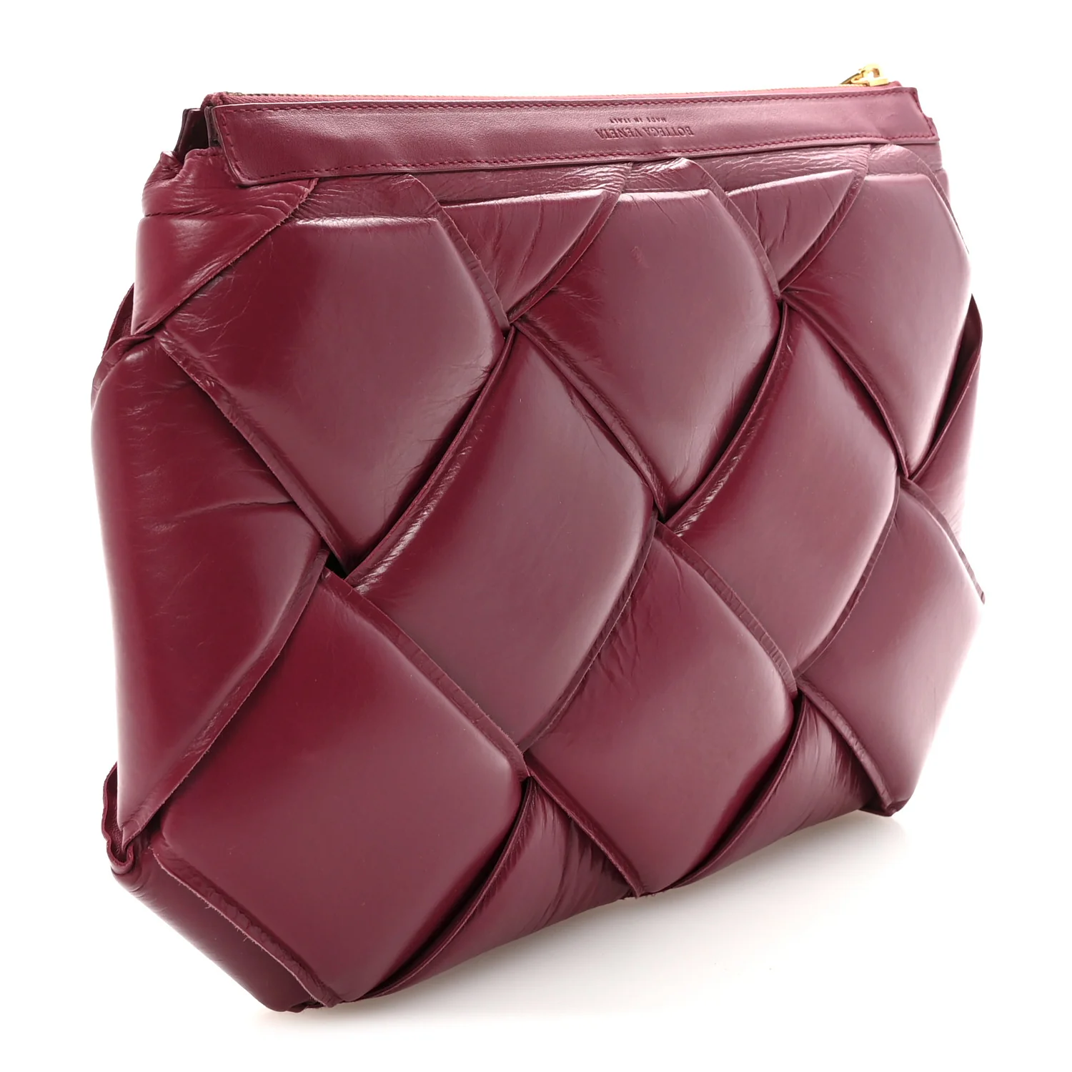 Paper Calfskin Maxi Intrecciato Padded Pouch Clutch Amaranto - Image 3