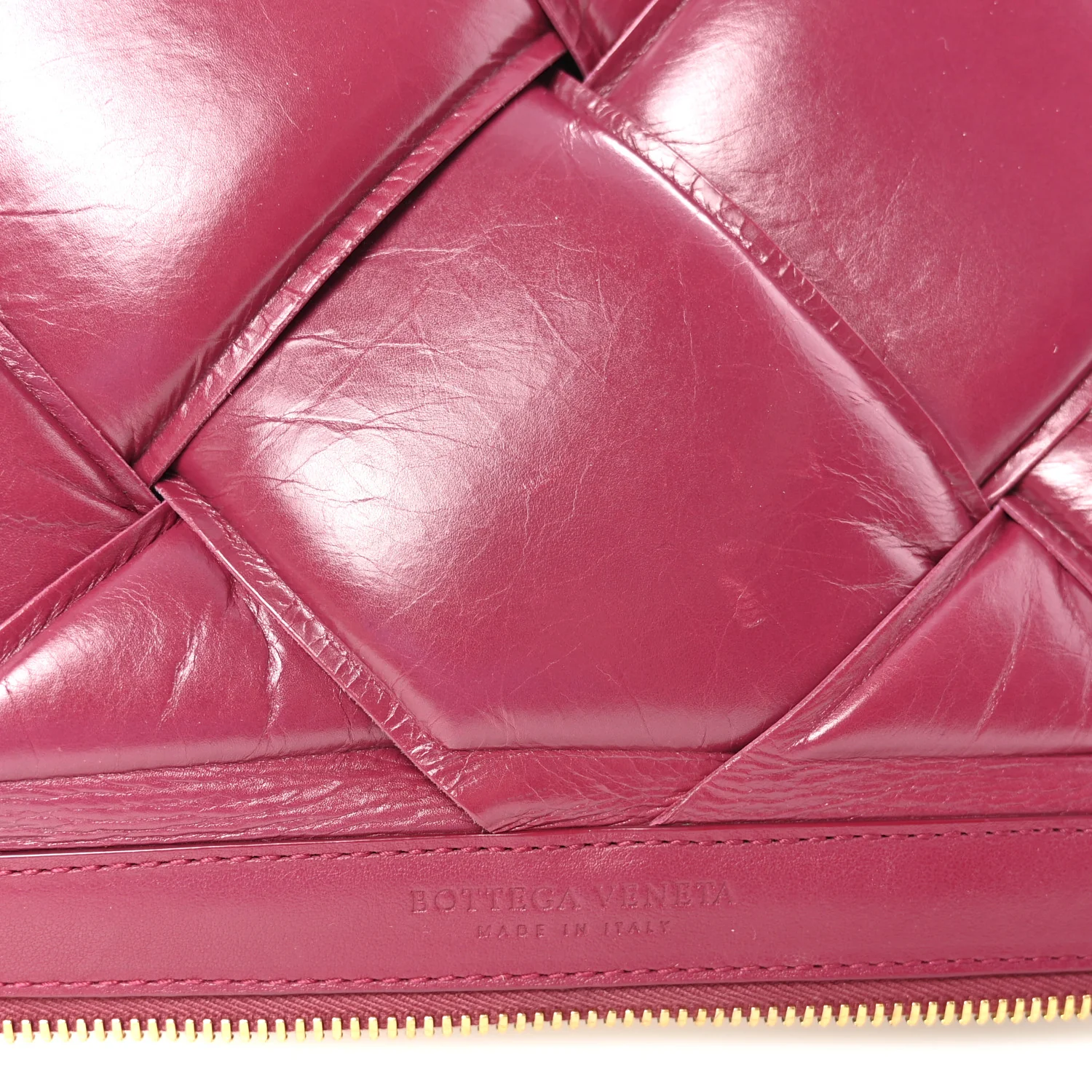 Paper Calfskin Maxi Intrecciato Padded Pouch Clutch Amaranto - Image 6
