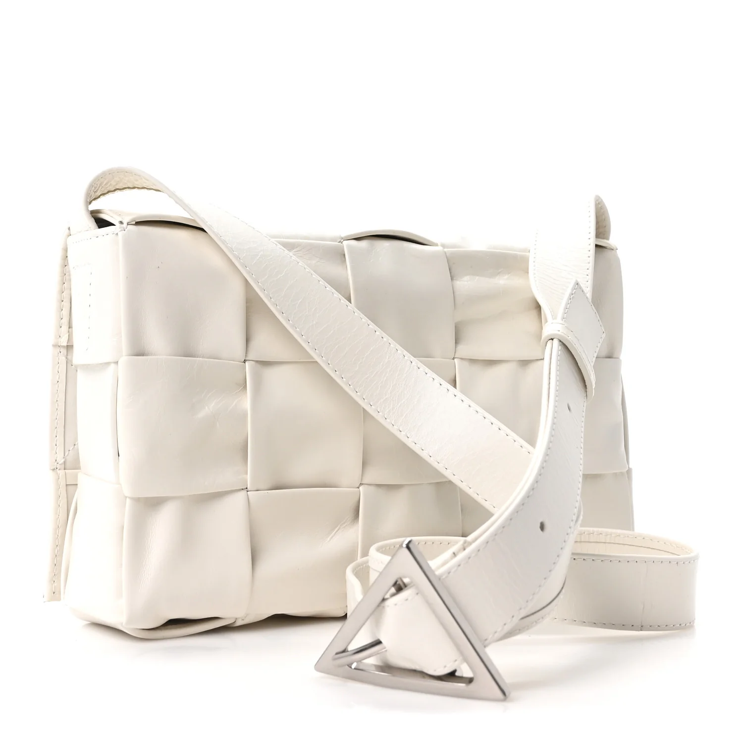 Patent Maxi Intrecciato Cassette Crossbody Bag White - Image 3