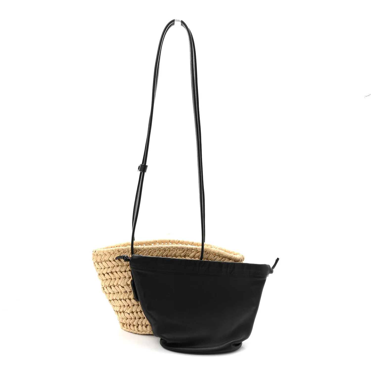 Raffia Calfskin Small Arco Basket Black - Image 3